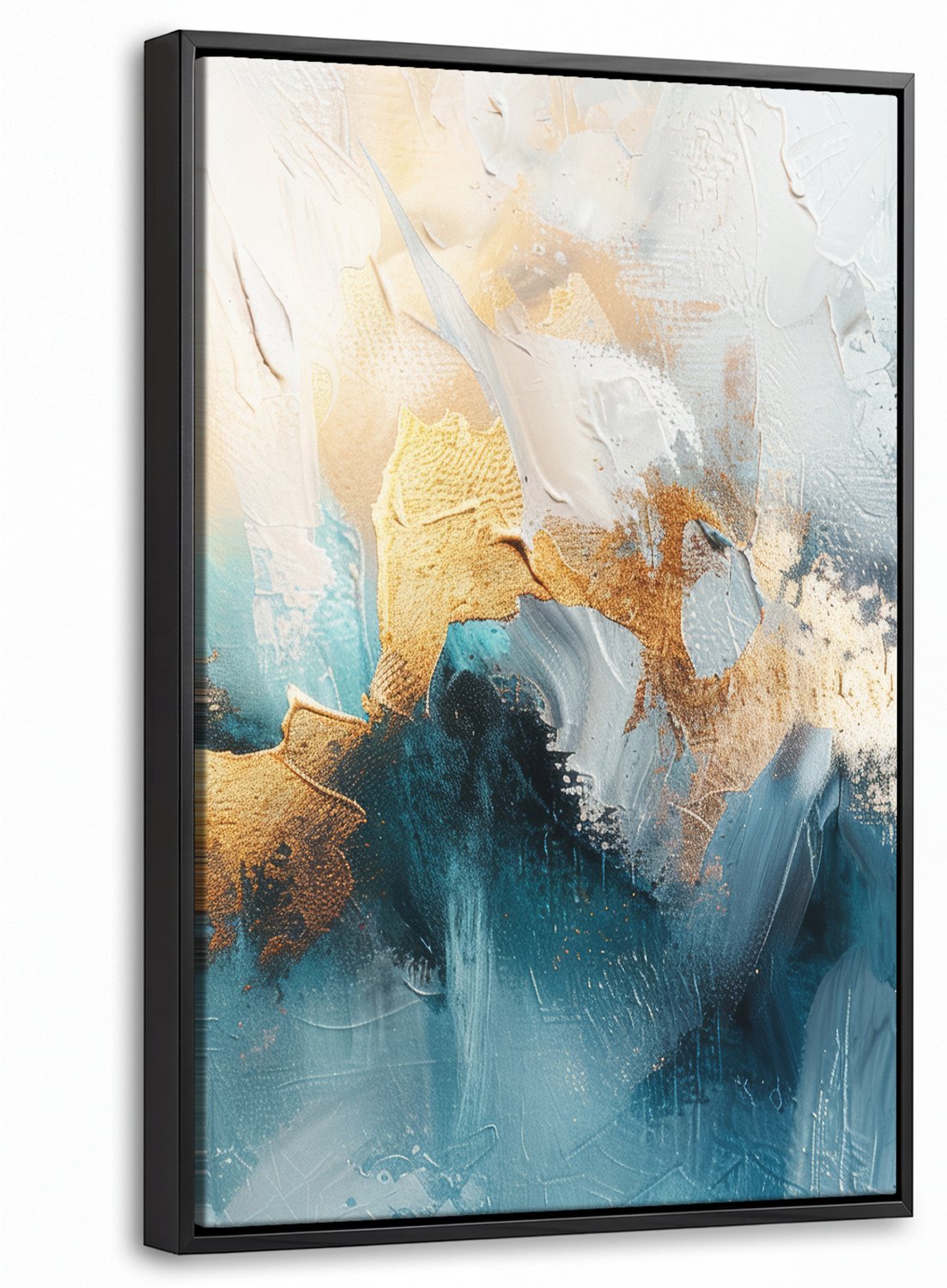 Canvas Schilderij met Baklijst 20x30cm - Abstract - Kunst - Gold - Blauw - Muurdecoratie woonkamer - Slaapkamer decoratie - Kamer accessoires - Schilderijen op canvas met lijst