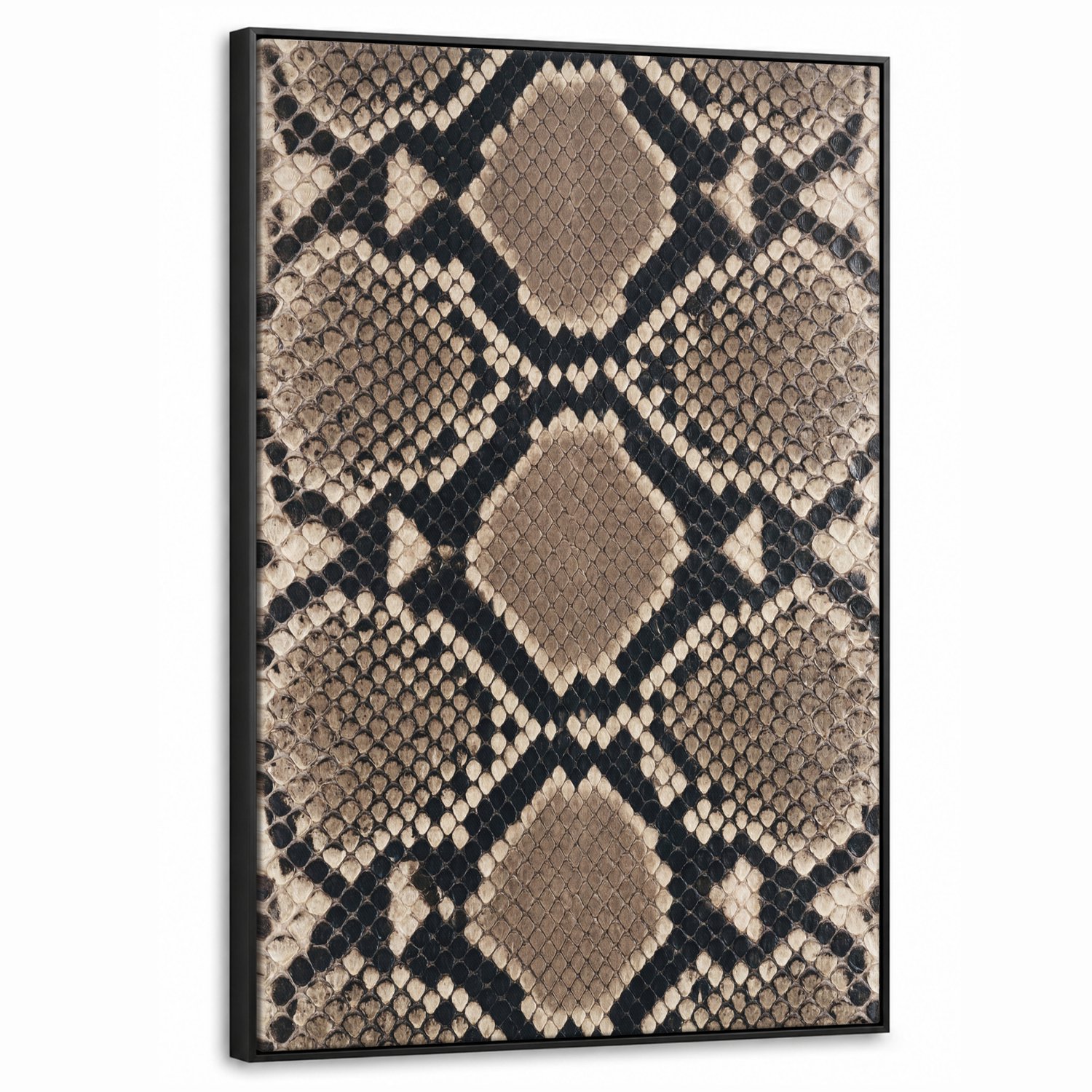 Canvas Schilderij met Baklijst 60x90cm - Slangenprint - Python - Bruin - Muurdecoratie woonkamer - Slaapkamer decoratie - Kamer accessoires - Schilderijen op canvas met lijst