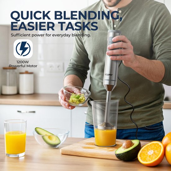 Handmixer - Staafmixer - Keukenmixer - Handblender - Roestvrij Staal - 700 ml Mengbeker - 500 ml Processor - Garde - 1200 W - 4-in-1 EU-stekker - Voor Keuken, Bakken en Koken — afbeelding 3