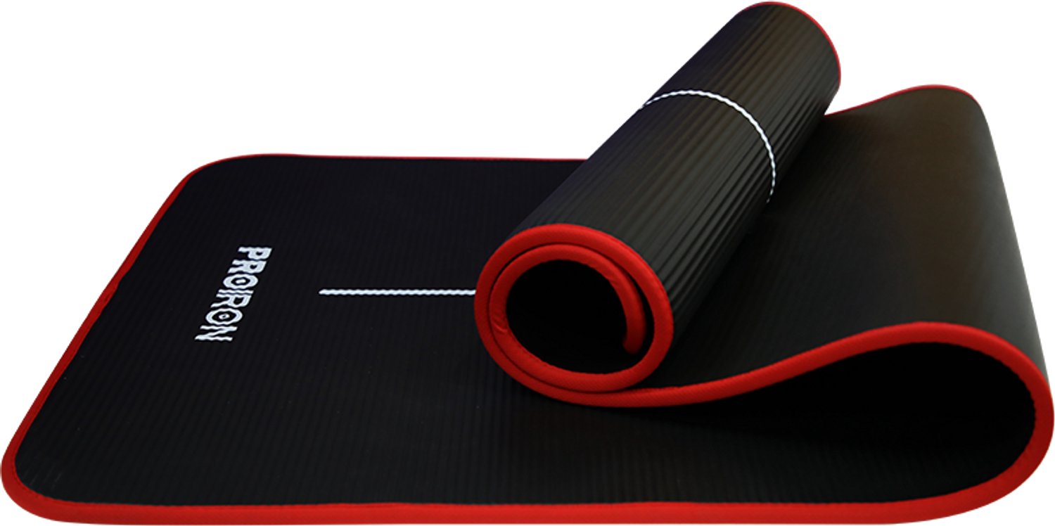 PROIRON NBR Yogamat - 183 x 66 cm - 10 mm dik - Verstevigde randen - Zwart/Rood