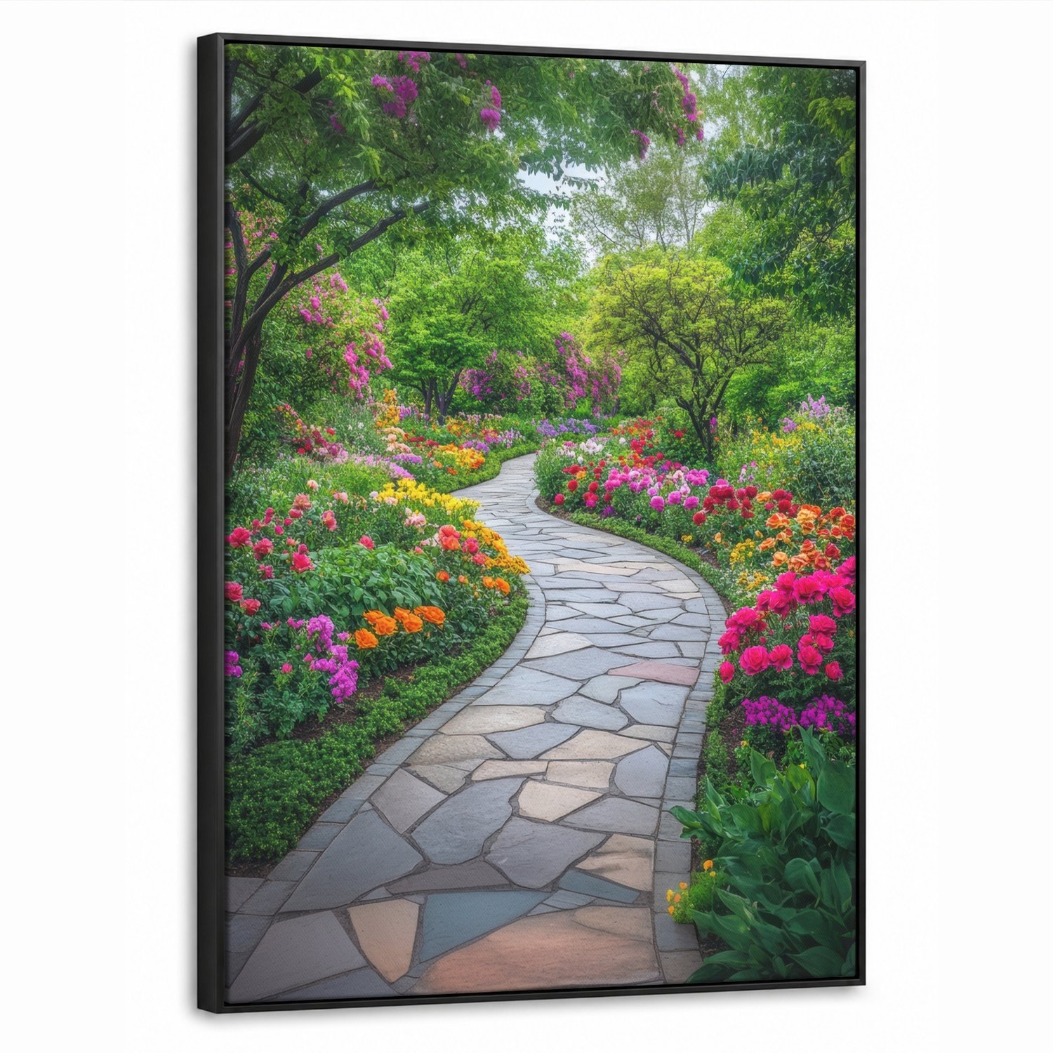 Canvas Schilderij met Baklijst 70x100cm - Park - Bloemen - Tuin - Muurdecoratie woonkamer - Slaapkamer decoratie - Kamer accessoires - Schilderijen op canvas met lijst