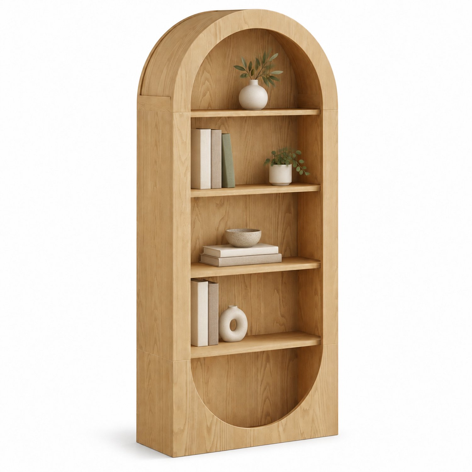 DMG Supply Boekenkast met Boog - Open Kast - Boekenrek met 5 Lagen - Scandinavisch - Lichtbruin - 80 x 30 x 180 cm