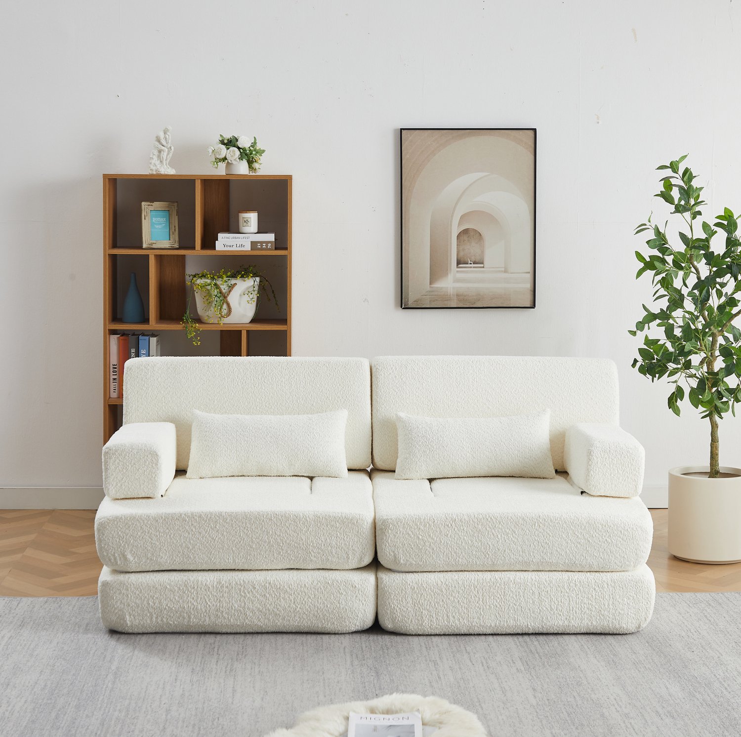 STILVORA Modulaire Slaapbank 182 x 90 x 80 cm - Om Te Vormen Tot Logeerbed - Stapelbaar - Voor Woonkamer En Kantoor - Chenille - Beige