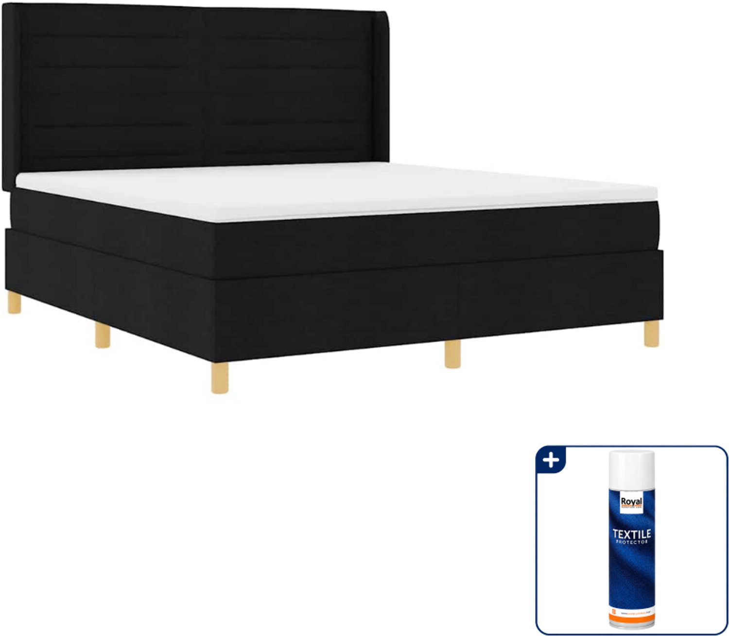 vidaXL Kingsize boxspringbed 180 x 200 cm - stof - zwart - Inclusief textielbeschermer 500 ml