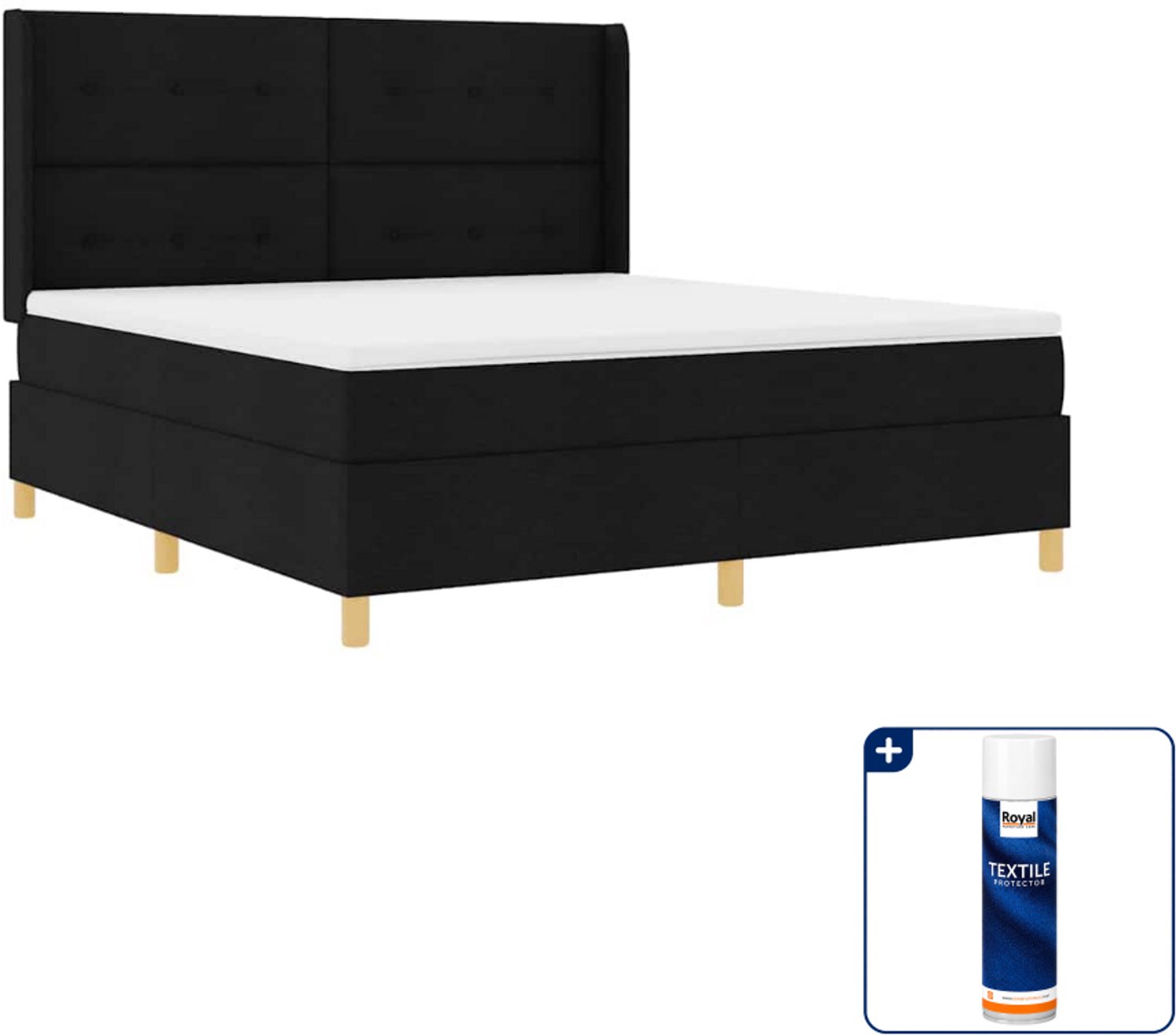 vidaXL Kingsize boxspringbed - 180 x 200 cm - zwart - Inclusief textielbeschermer 500 ml