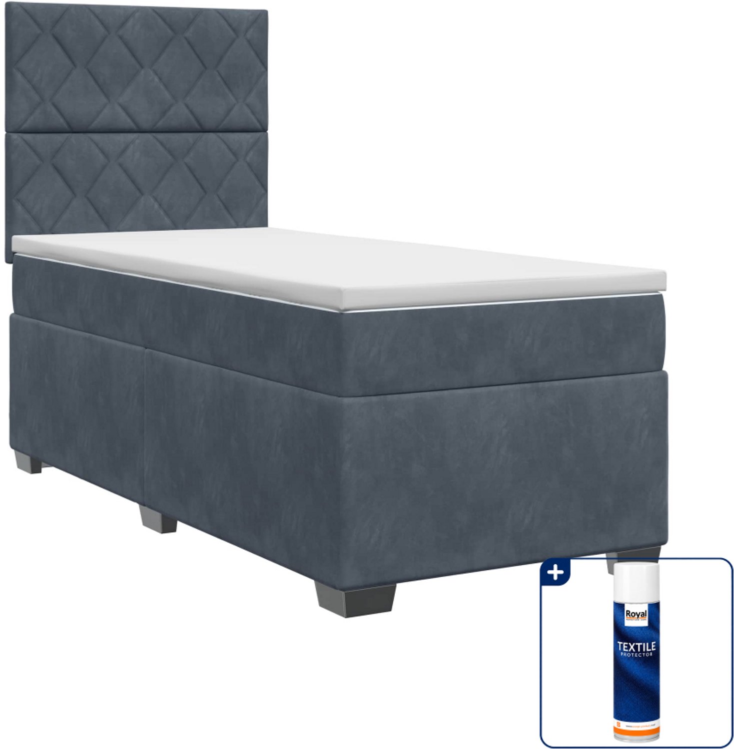 vidaXL boxspringbed met matras - 100 x 200 cm - fluweel - donkergrijs - Inclusief textielbeschermer 500 ml Donker Grijn
