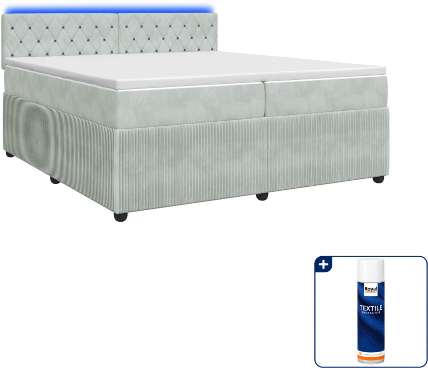 vidaXL boxspringbed - 200 x 200 cm - fluweel - lichtgrijs - Inclusief textielbeschermer 500 ml
