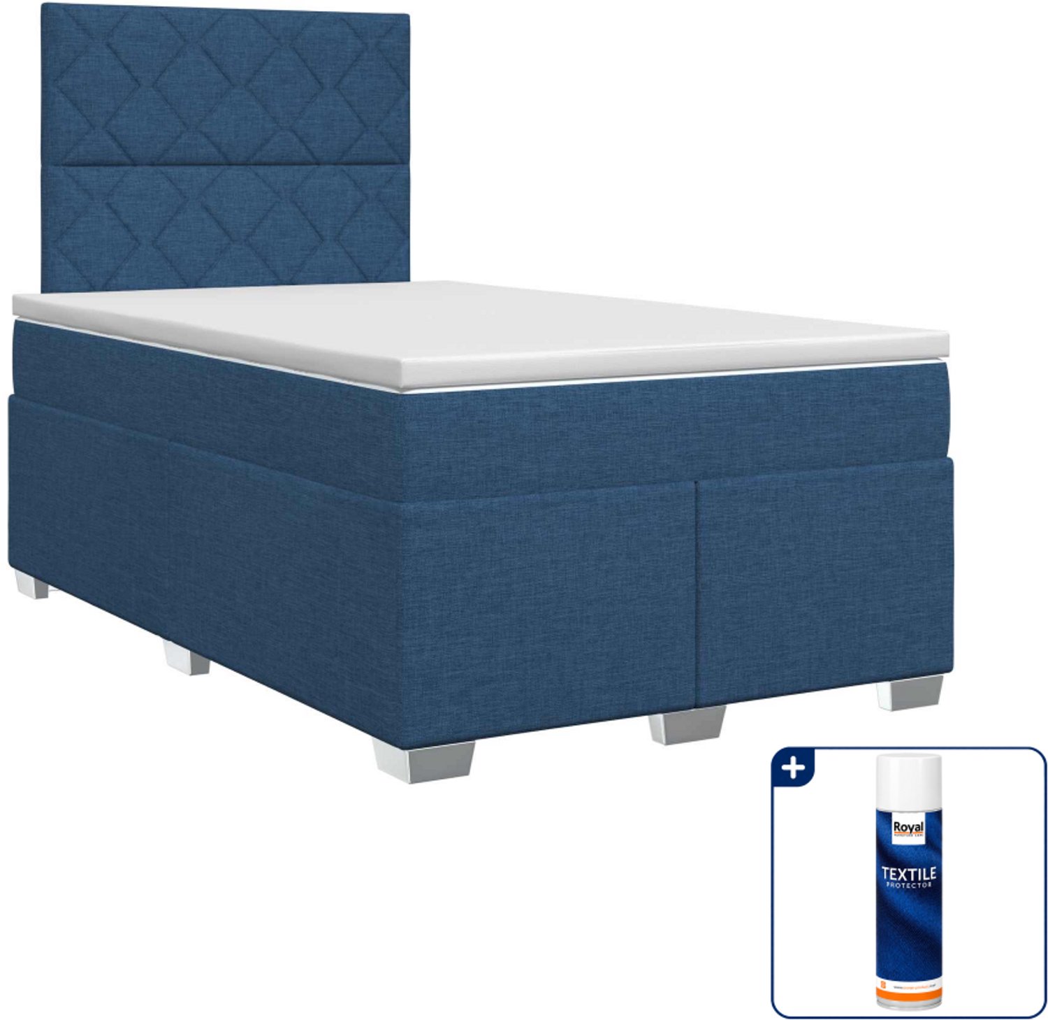 vidaXL boxspringbed met matras - 120 x 190 cm - stof - blauw - Inclusief textielbeschermer 500 ml