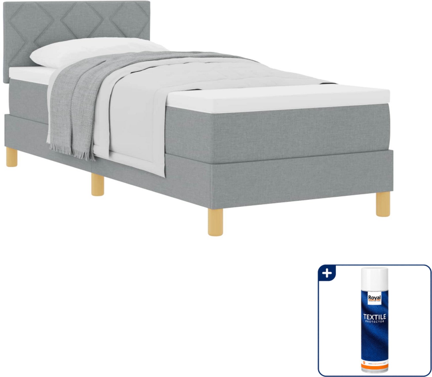 vidaXL boxspringbed - 80 x 200 cm - lichtgrijs - Inclusief textielbeschermer 500 ml