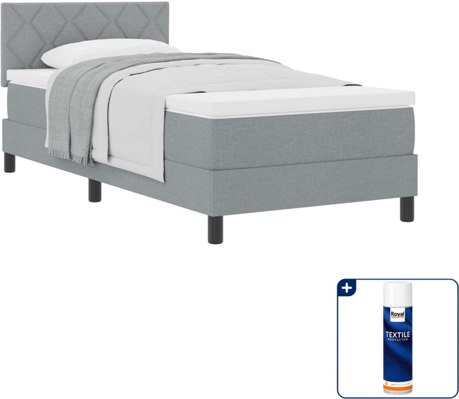 vidaXL boxspringbed - 90 x 200 cm - stof - lichtgrijs - Inclusief textielbeschermer 500 ml