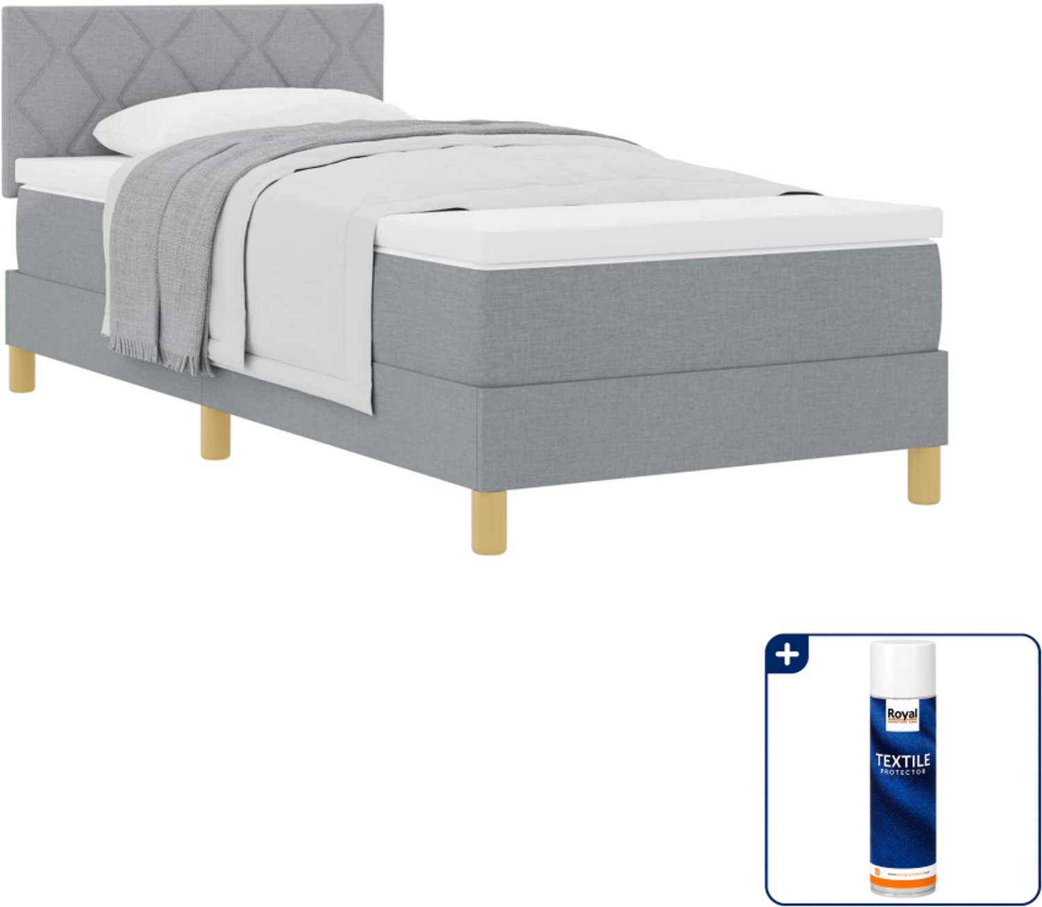 vidaXL boxspringbed - 90 x 190 cm - stof - lichtgrijs - Inclusief textielbeschermer 500 ml