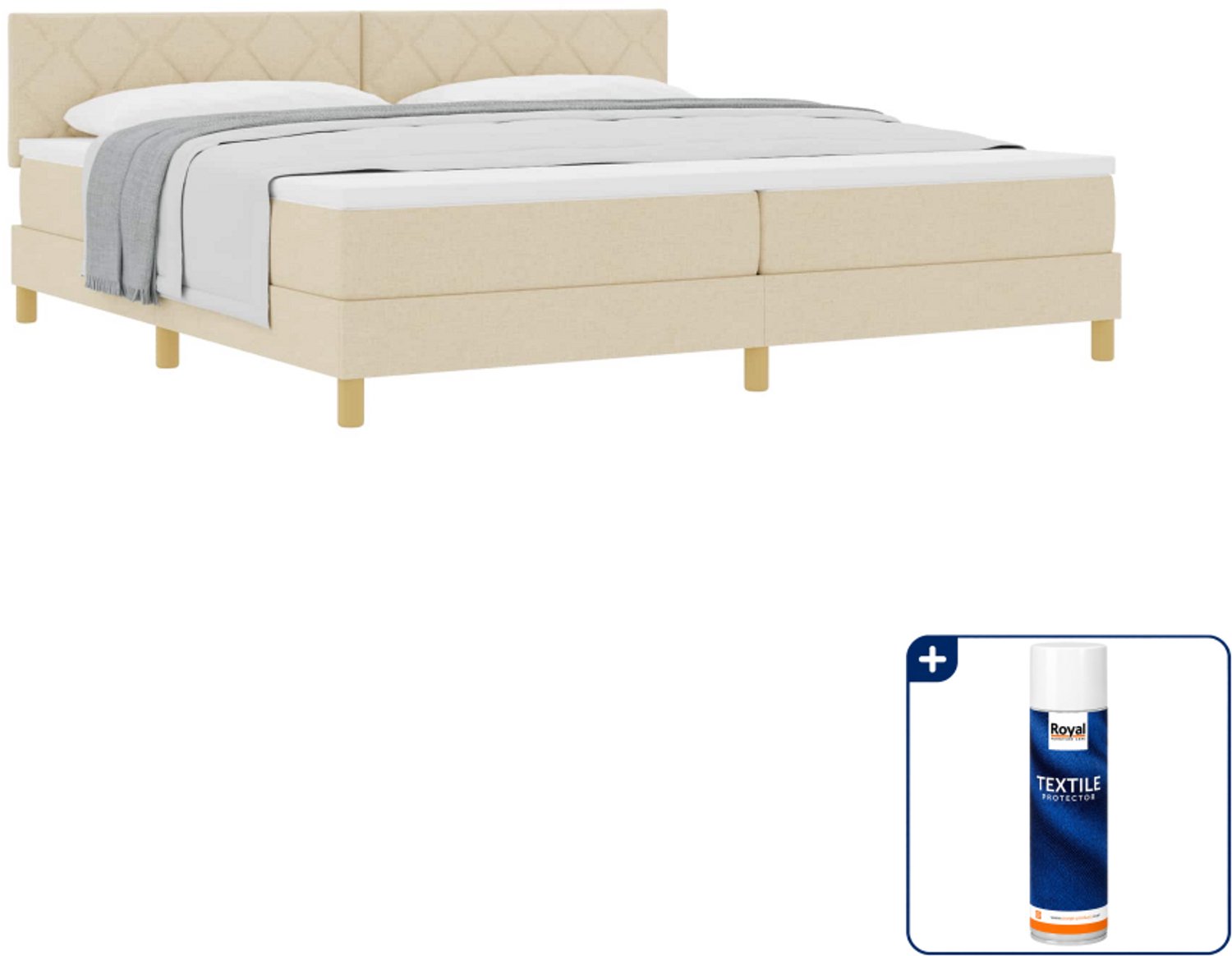 vidaXL boxspringbed - 200 x 200 cm - crème - Inclusief textielbeschermer 500 ml
