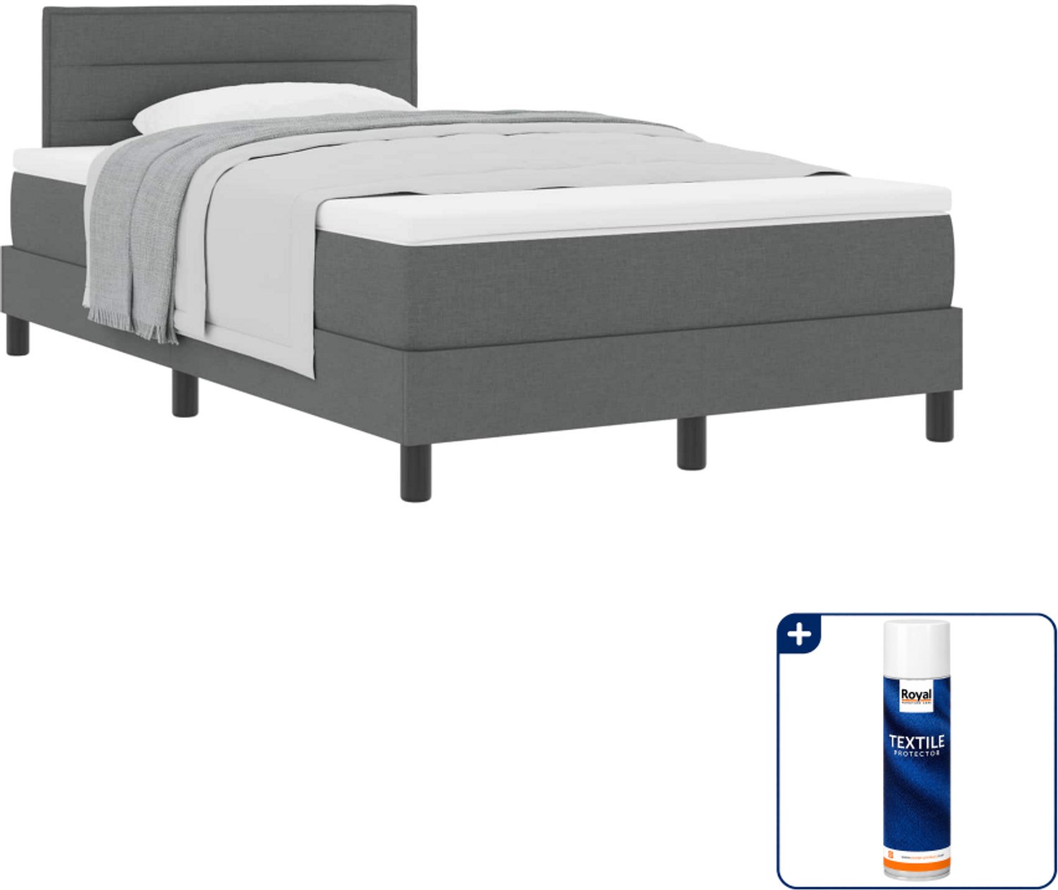 vidaXL boxspringbed - 120 x 200 cm - stof - donkergrijs - Inclusief textielbeschermer 500 ml