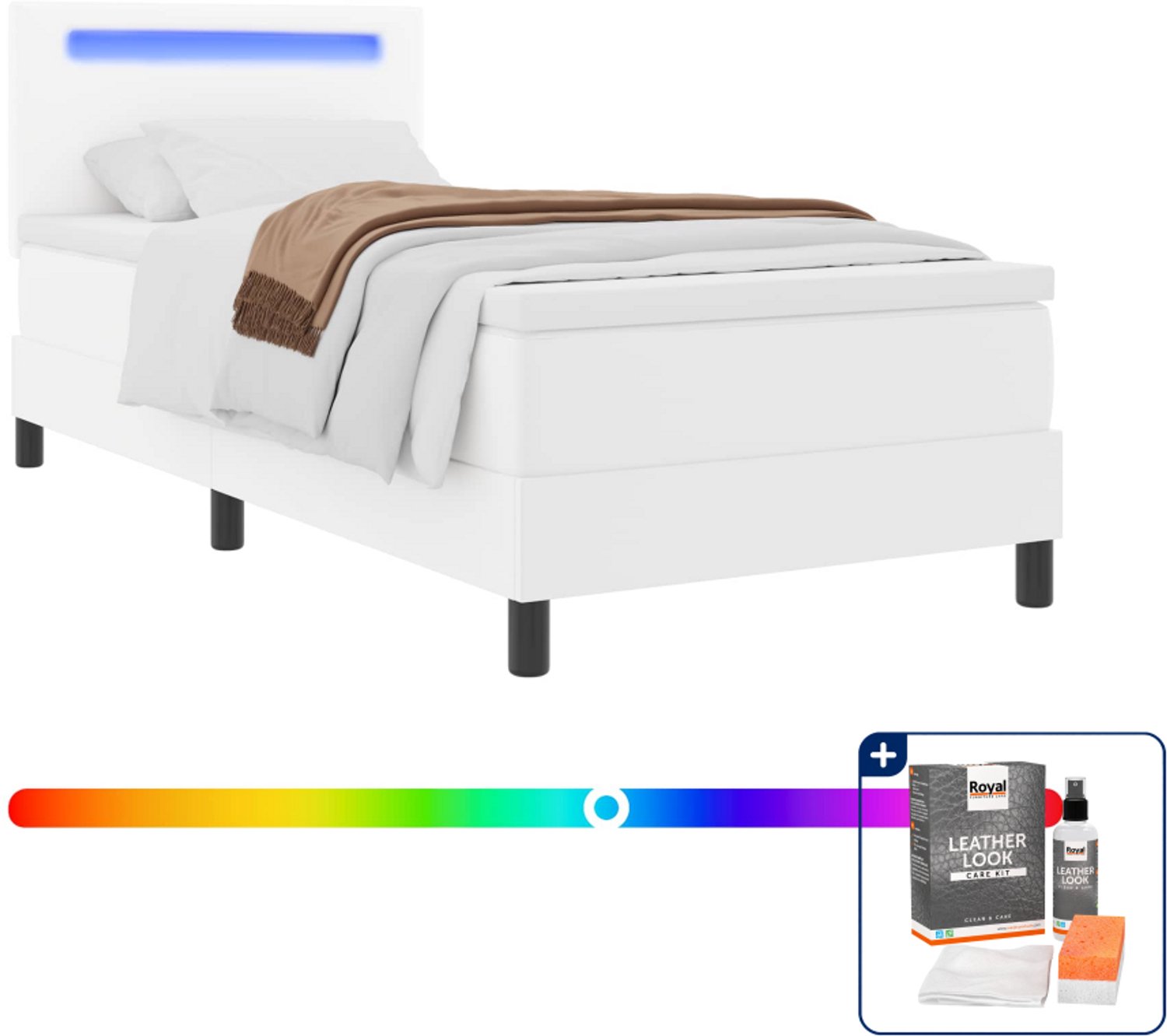 vidaXL boxspringbed met matras - 90 x 190 cm - kunstleer - wit - Inclusief onderhoudsset voor kunstleer 150 ml