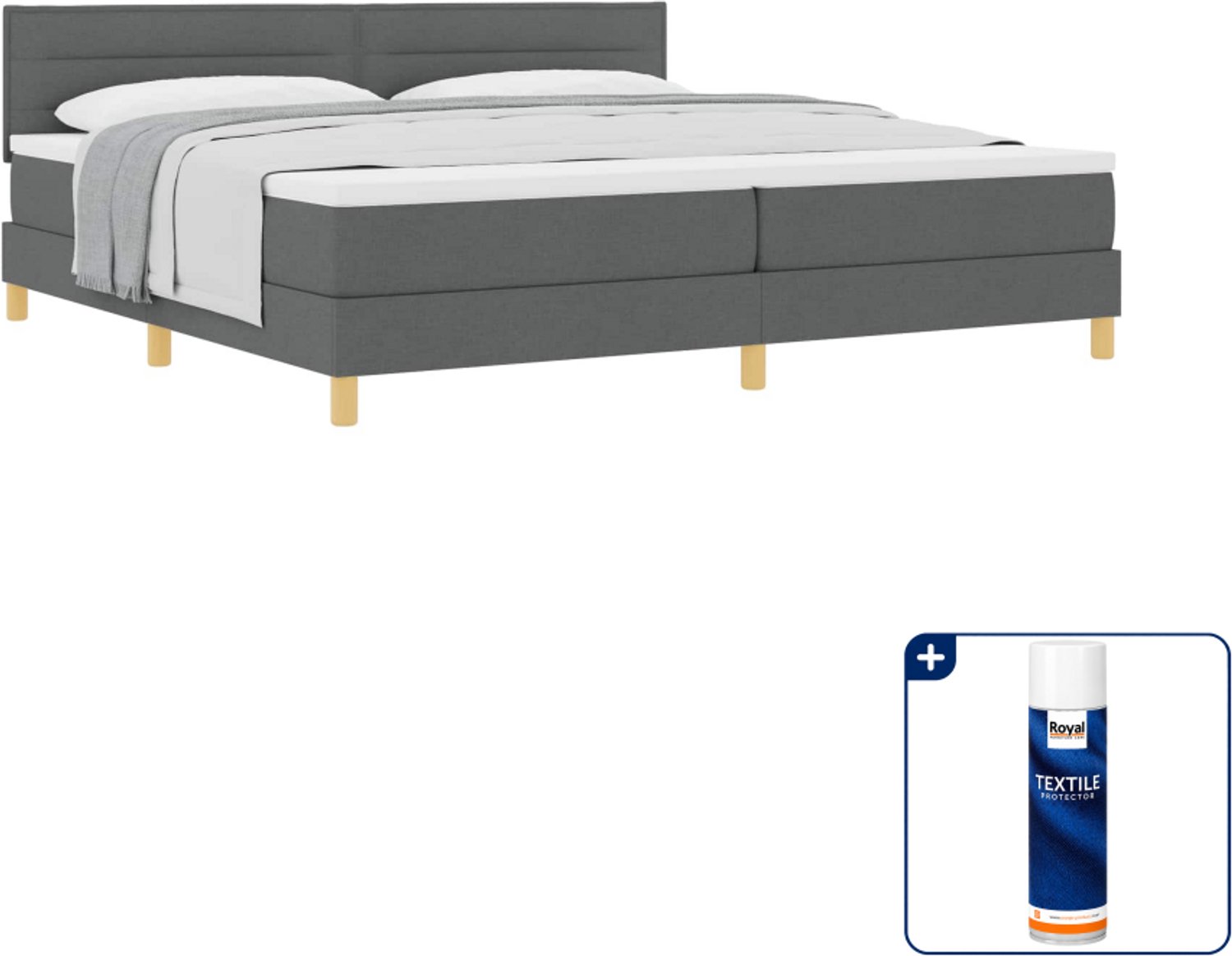 vidaXL boxspringbed - 200 x 200 cm - stof - donkergrijs - Inclusief textielbeschermer 500 ml