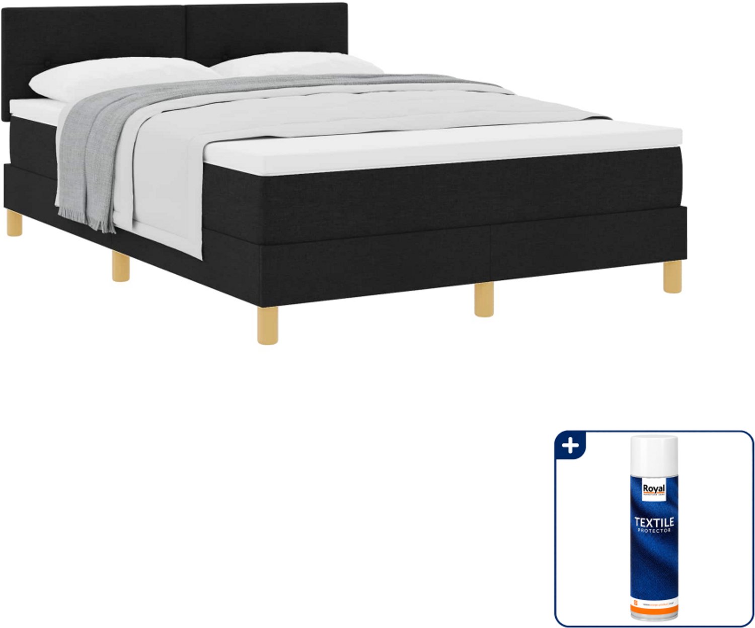 vidaXL boxspringbed - 140 x 190 cm - zwart - Inclusief textielbeschermer 500 ml