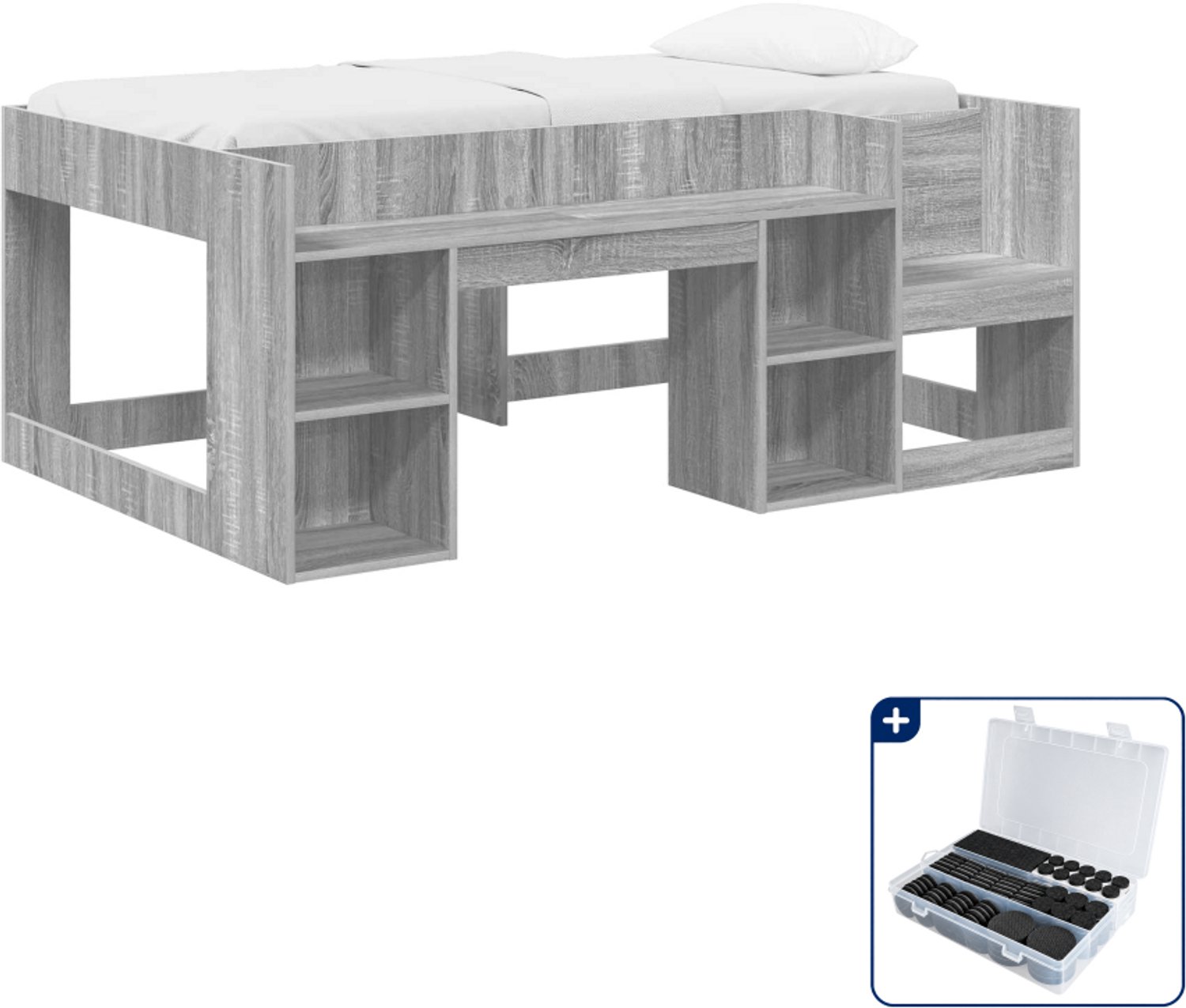 vidaXL jeugd bedframe met opbergruimte - 80 x 160 cm - grijs sonoma - Inclusief antikrasvilt 177-delig