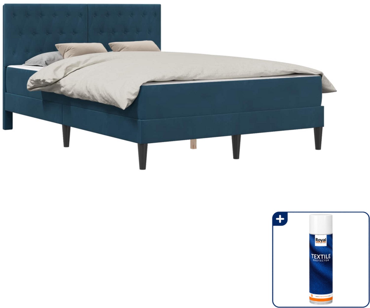 vidaXL Bedframe met matras - 140 x 190 cm - fluweel - blauw - Inclusief textielbeschermer 500 ml