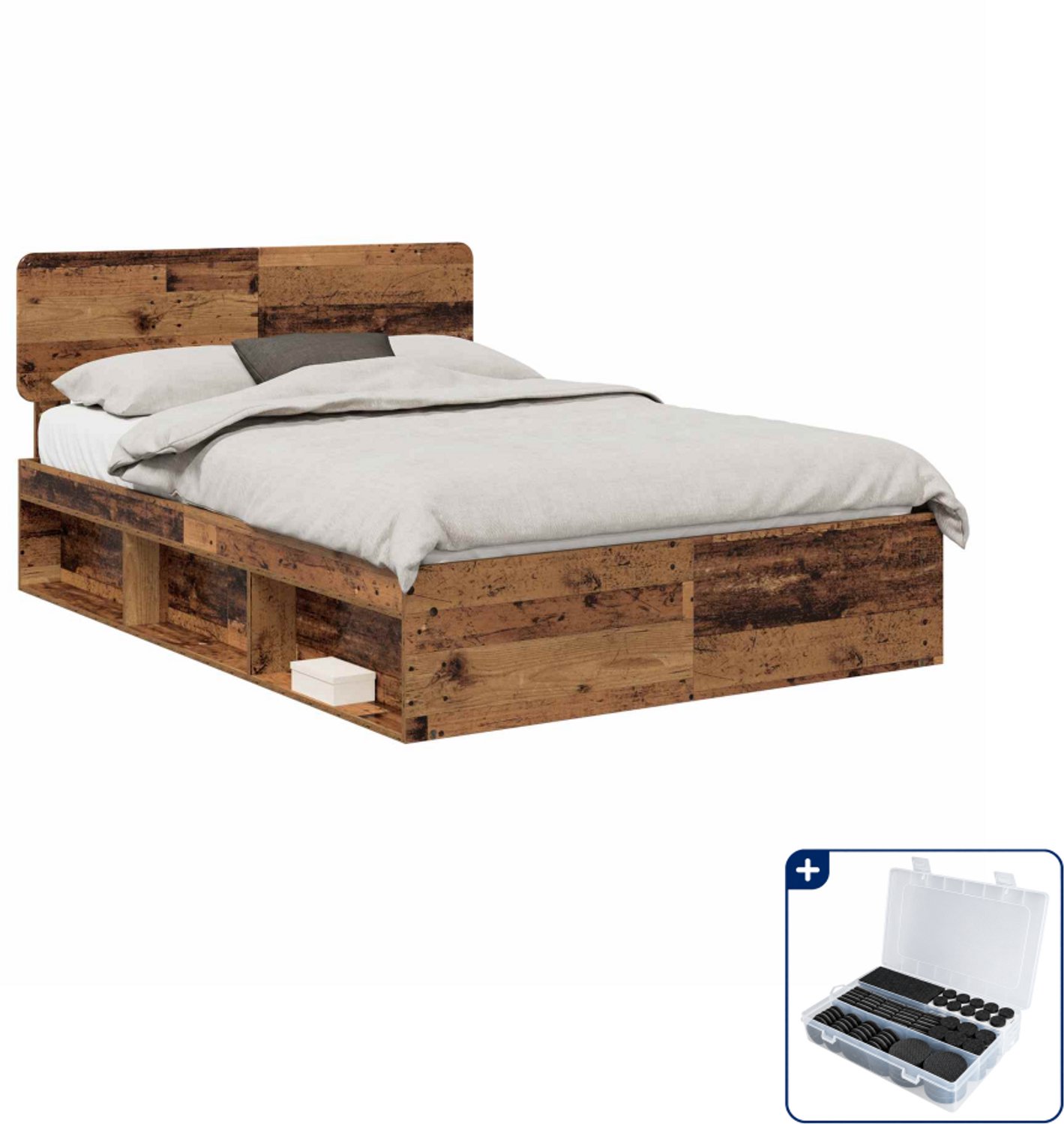vidaXL Bedframe met hoofdeinde 150 x 200 cm - massief grenenhout - oudhout - Inclusief antikrasvilt 177-delig Bruin