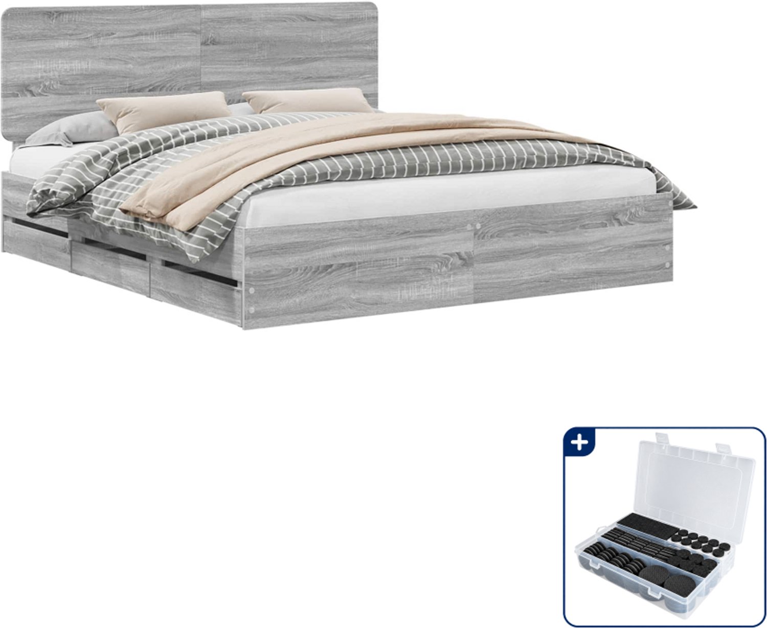 vidaXL Bedframe - Kingsize - 180 x 200 cm - grijs sonoma - Inclusief antikrasvilt 177-delig Taupe