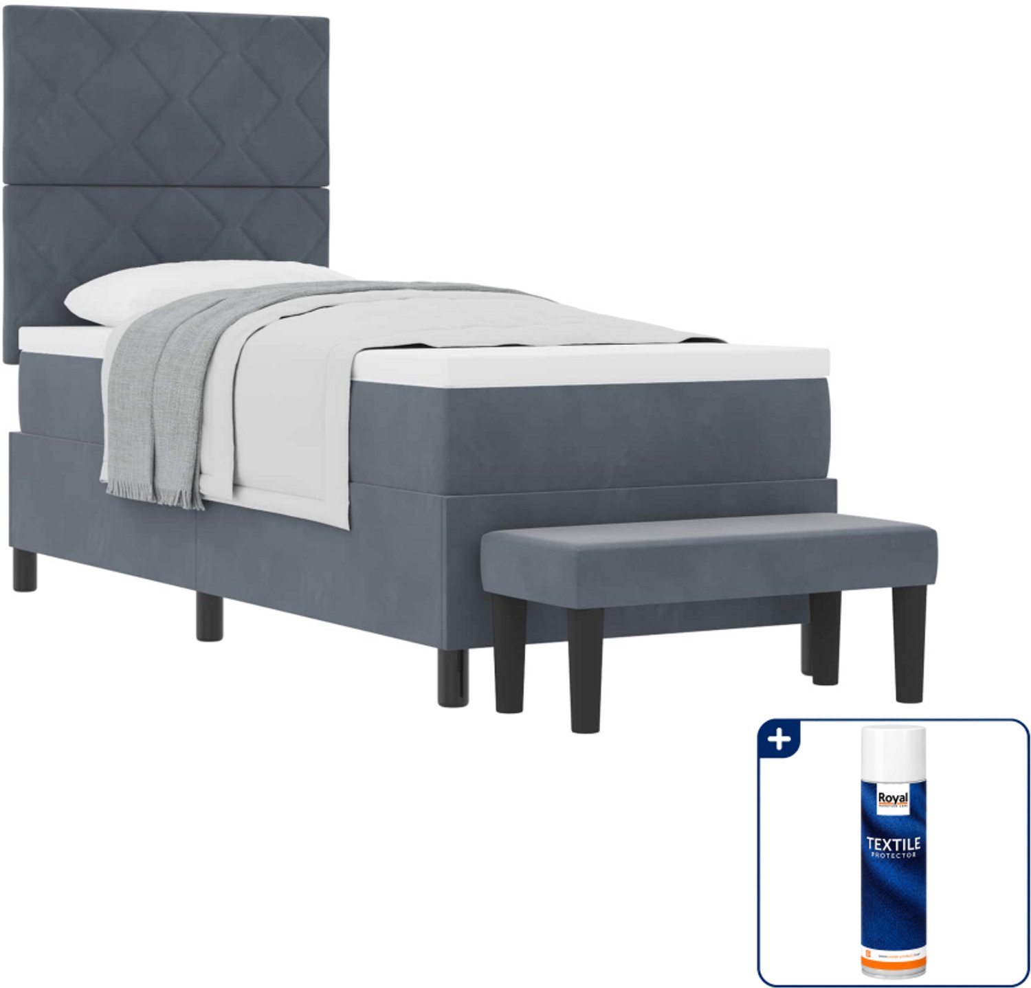 vidaXL boxspring bed - 80 x 200 cm - donkergrijs - Inclusief textielbeschermer 500 ml