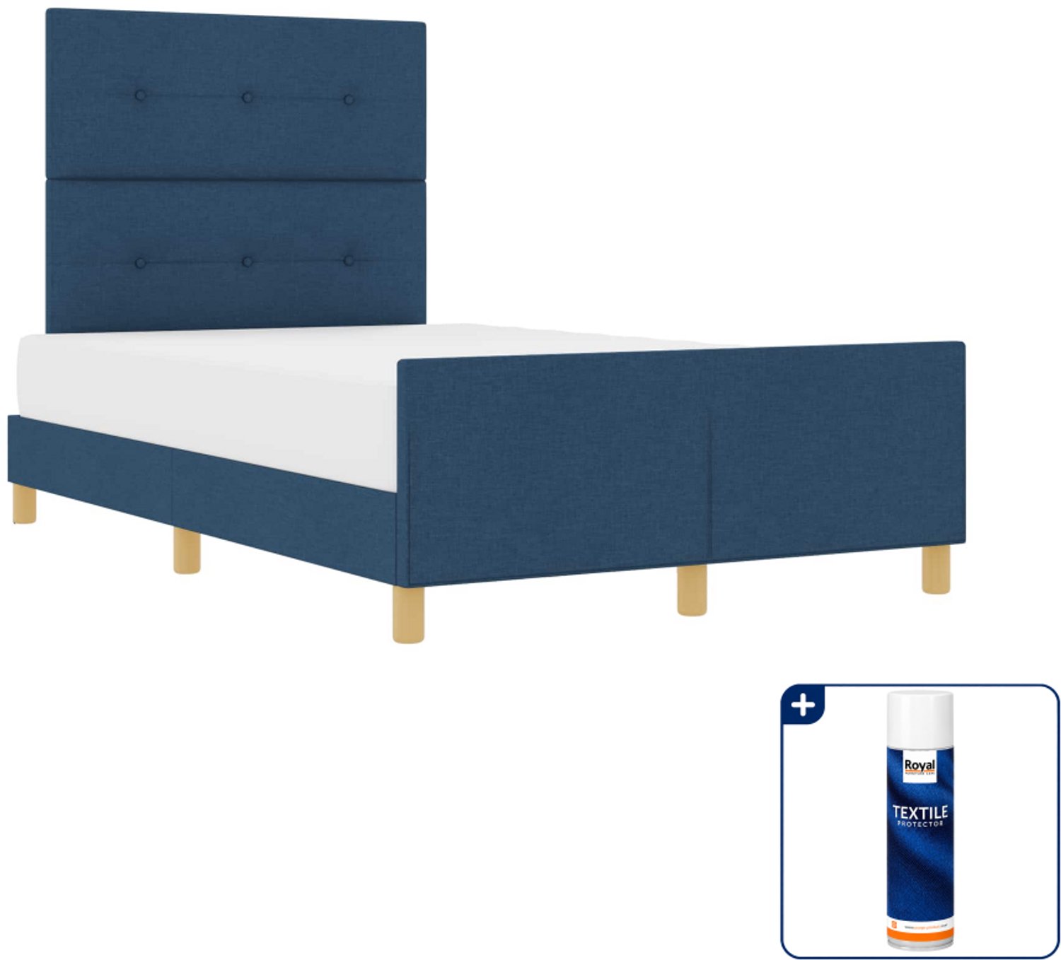 vidaXL bedframe met hoofdeinde - 120 x 190 cm - stof - blauw - Inclusief textielbeschermer 500 ml Grijs
