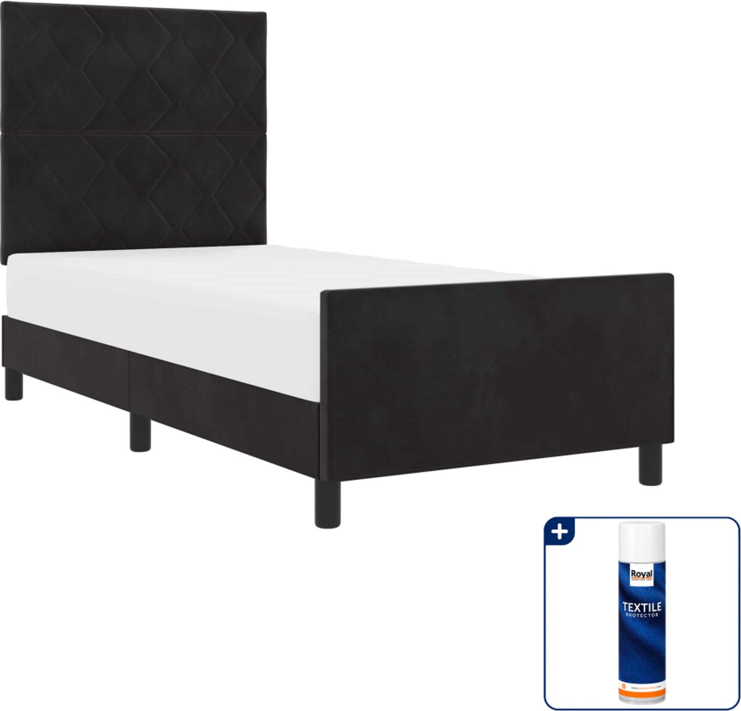 vidaXL boxspringbed - 90 x 190 cm - fluweel - zwart - Inclusief textielbeschermer 500 ml Crème