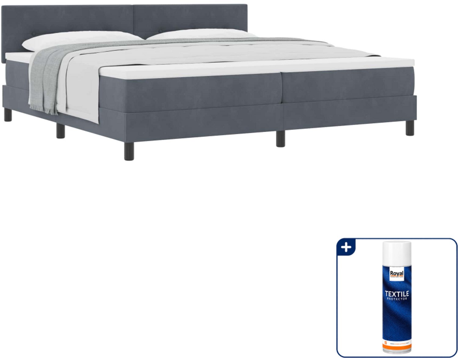vidaXL boxspringbed - Super kingsize - 200 x 200 cm - donkergrijs - Inclusief textielbeschermer 500 ml