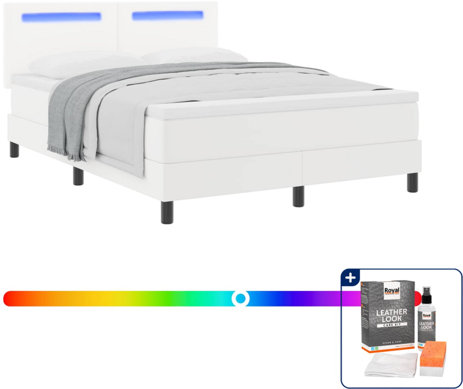 vidaXL boxspringbed met matras - Small double - 140 x 200 cm - wit - Inclusief onderhoudsset voor kunstleer 150 ml
