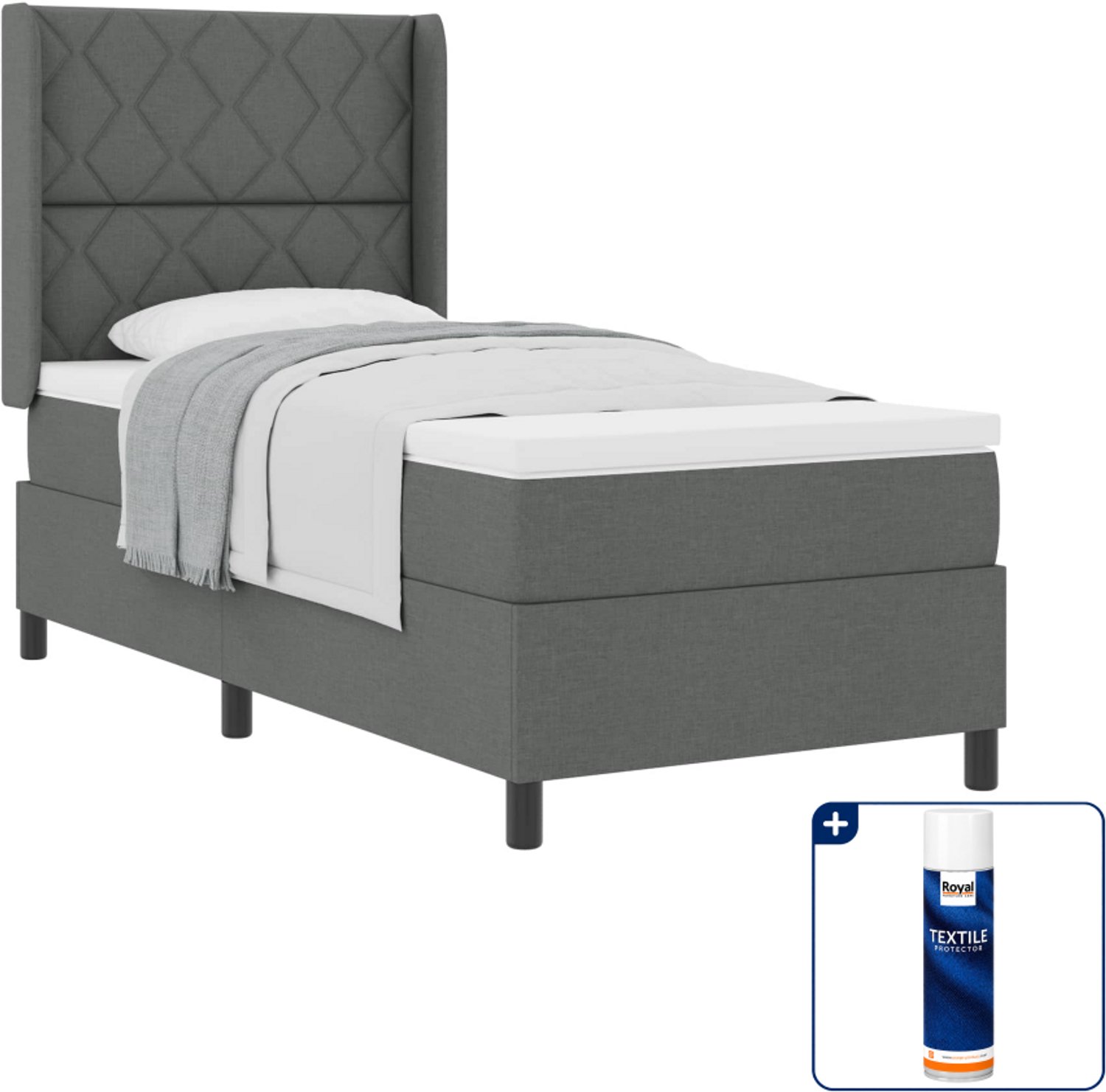 vidaXL boxspringbed - 90 x 200 cm - donkergrijs - Inclusief textielbeschermer 500 ml