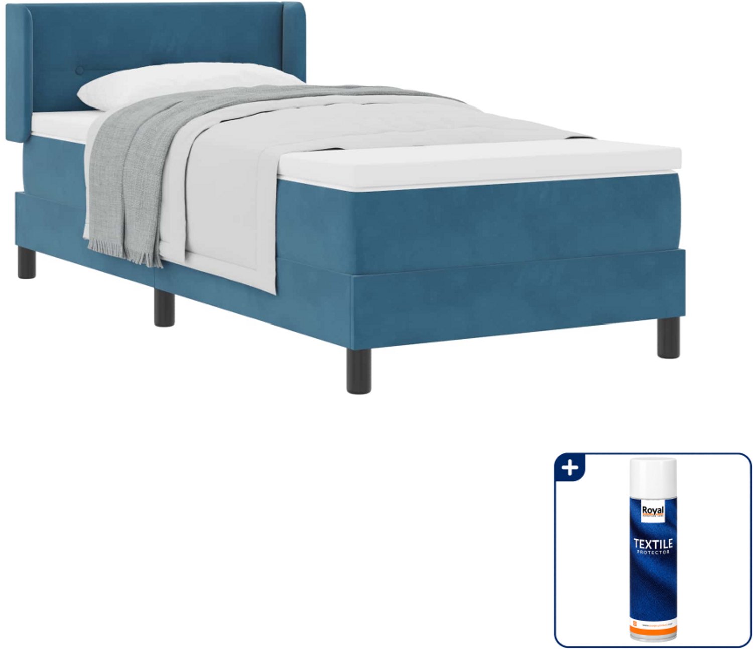vidaXL boxspringbed - 80 x 200 cm - donkerblauw - Inclusief textielbeschermer 500 ml