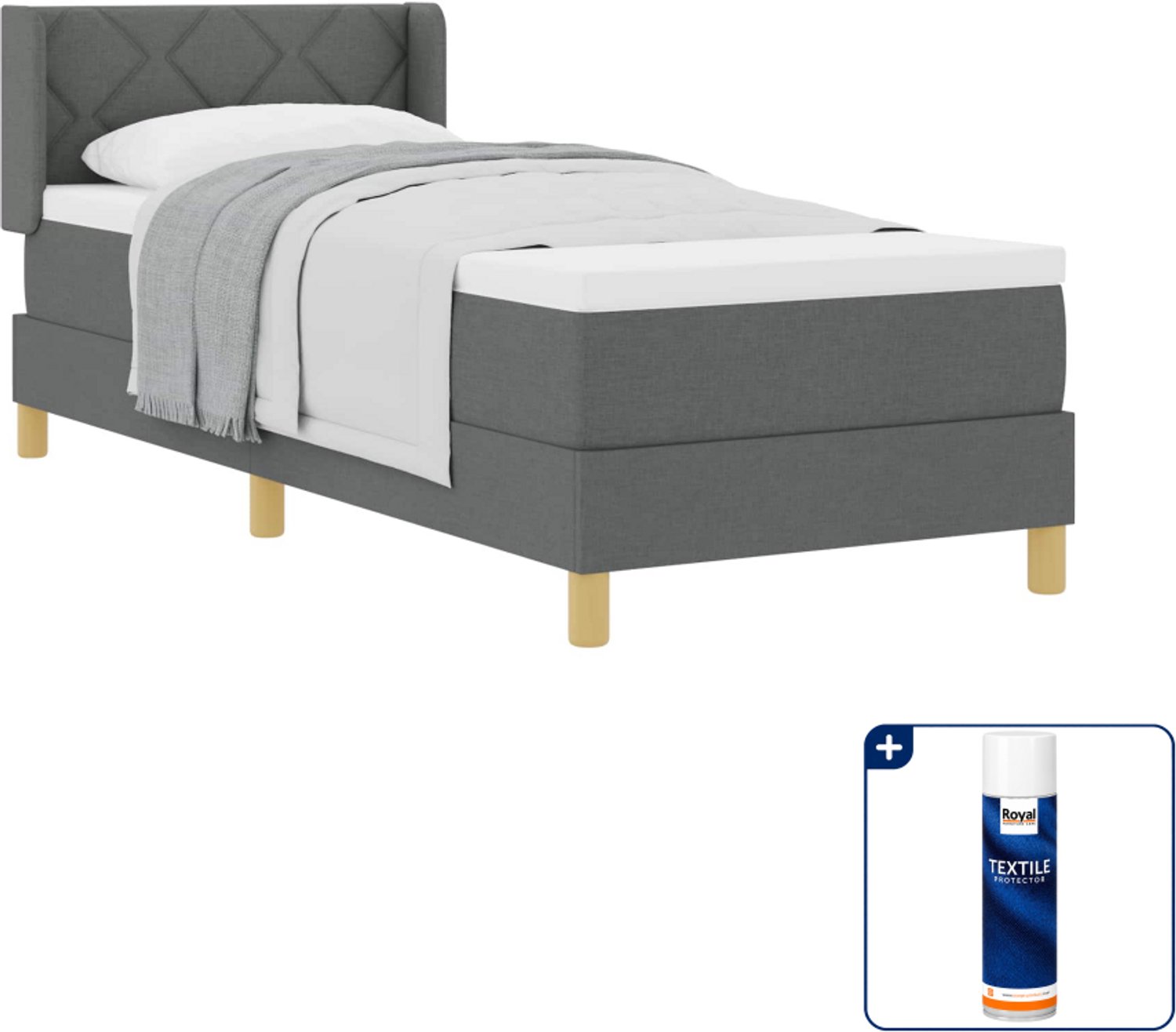vidaXL Boxspringbed - 80 x 200 cm - stof - donkergrijs - Inclusief textielbeschermer 500 ml