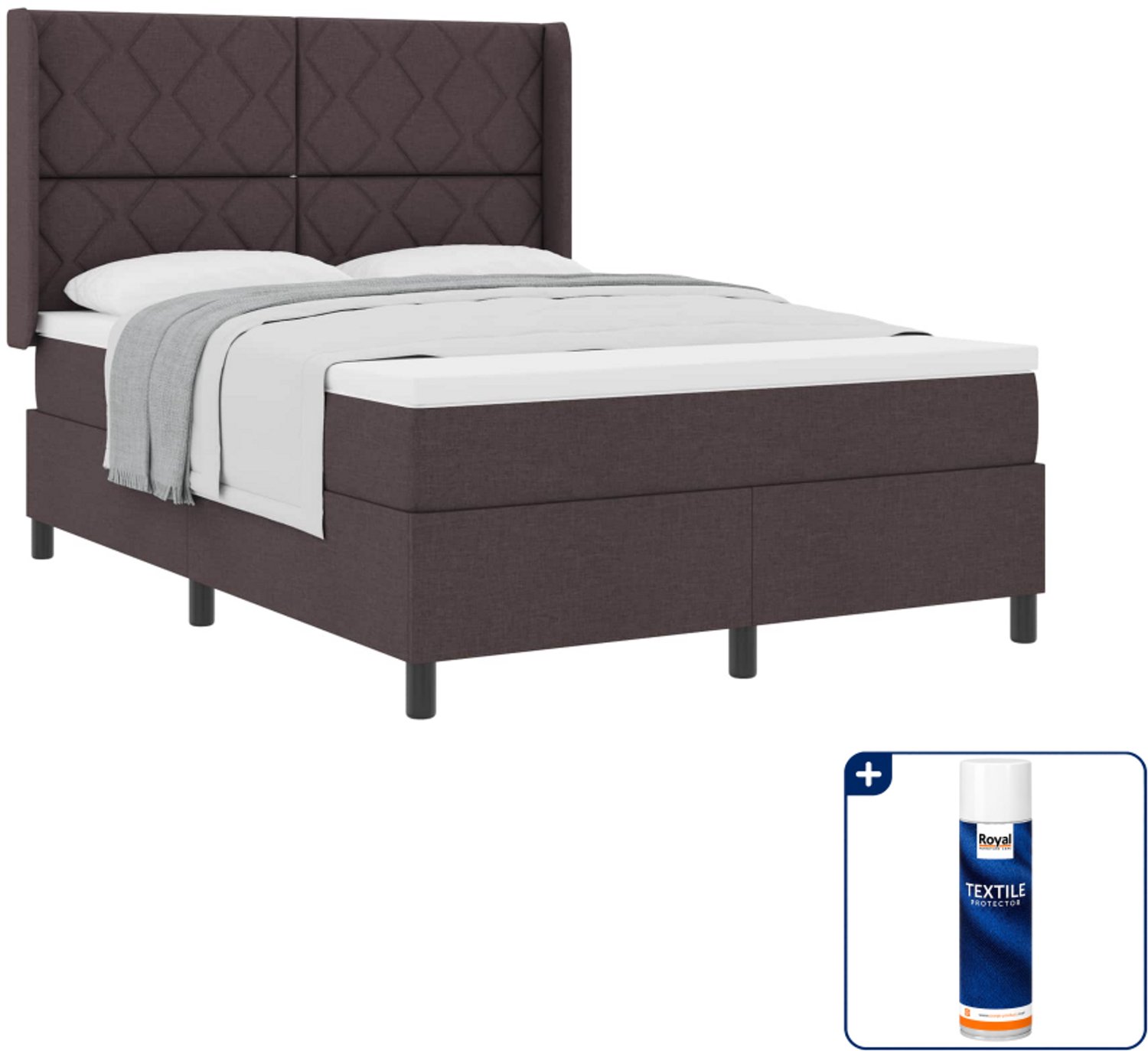 vidaXL boxspringbed - queensize 160 x 200 cm - donkerbruin - Inclusief textielbeschermer 500 ml