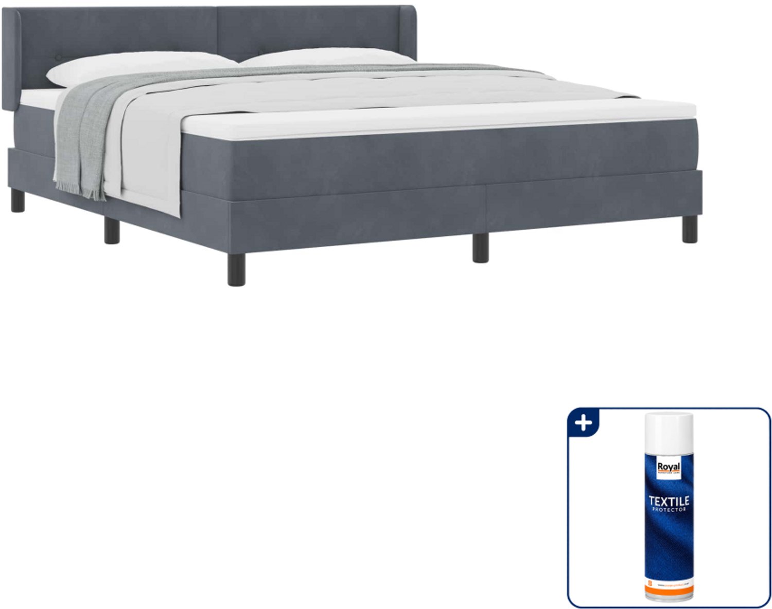 vidaXL Boxspringbed Kingsize - 180 x 200 cm - donkergrijs - Inclusief textielbeschermer 500 ml