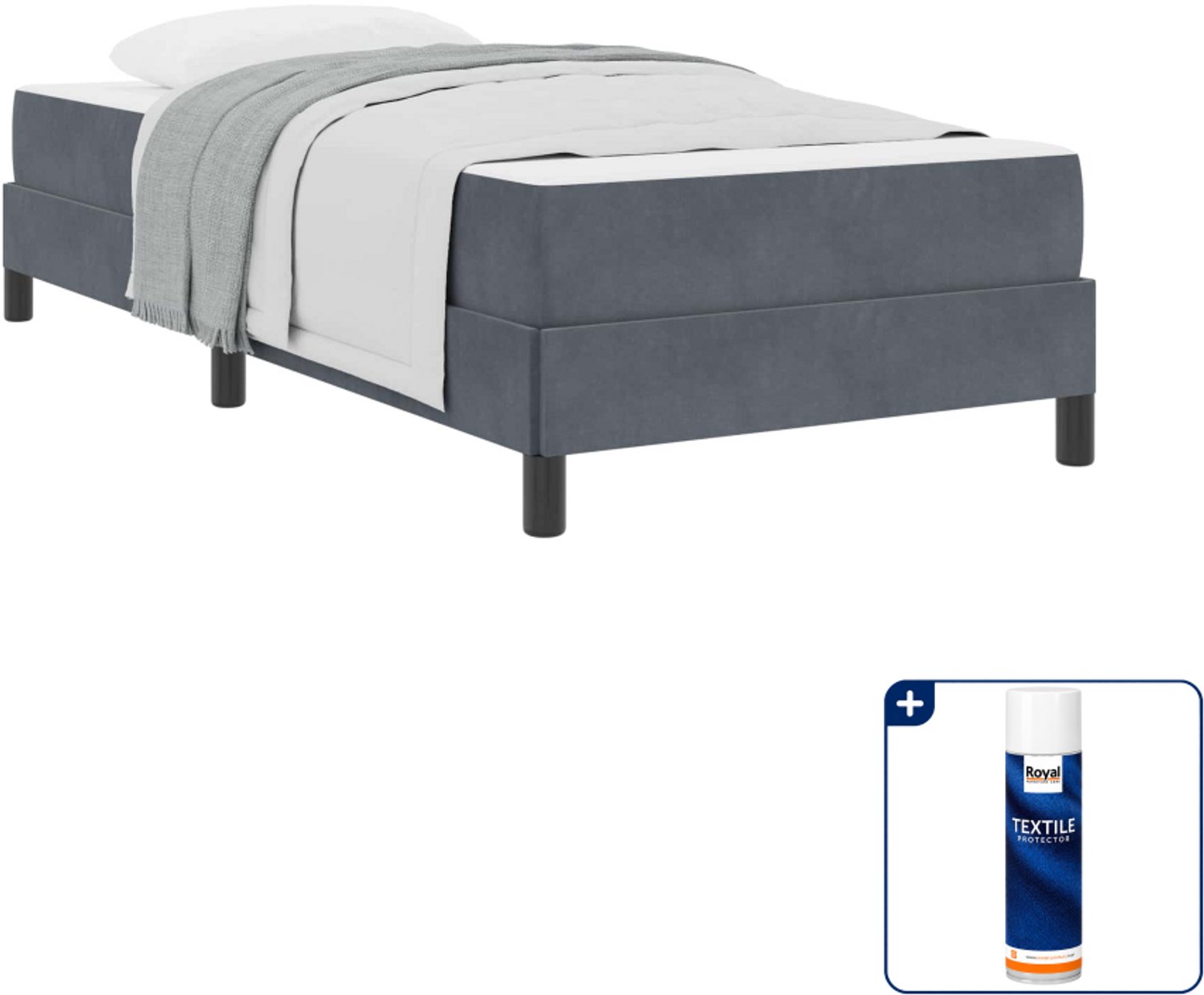 vidaXL boxspringbed met matras - 90 x 190 cm - stof - donkergrijs - Inclusief textielbeschermer 500 ml Zwart