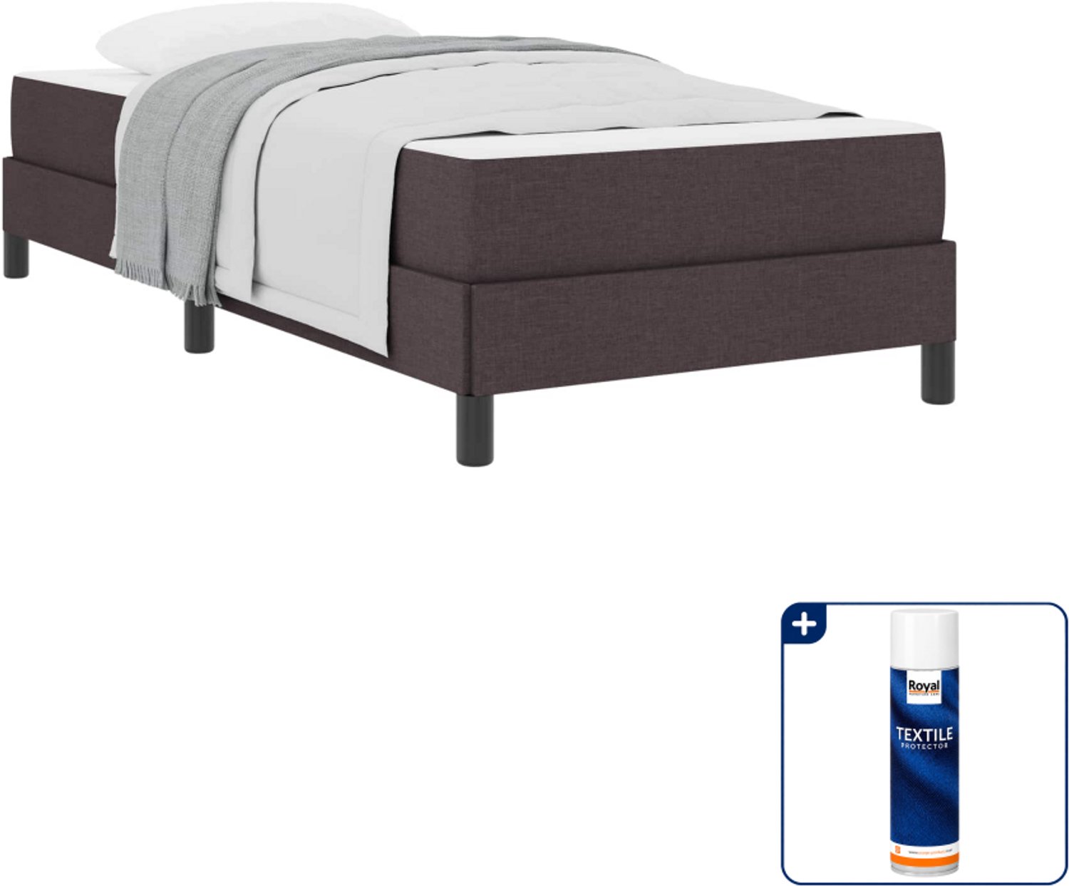 vidaXL boxspringbed - 90 x 190 cm - stof - donkerbruin - Inclusief textielbeschermer 500 ml
