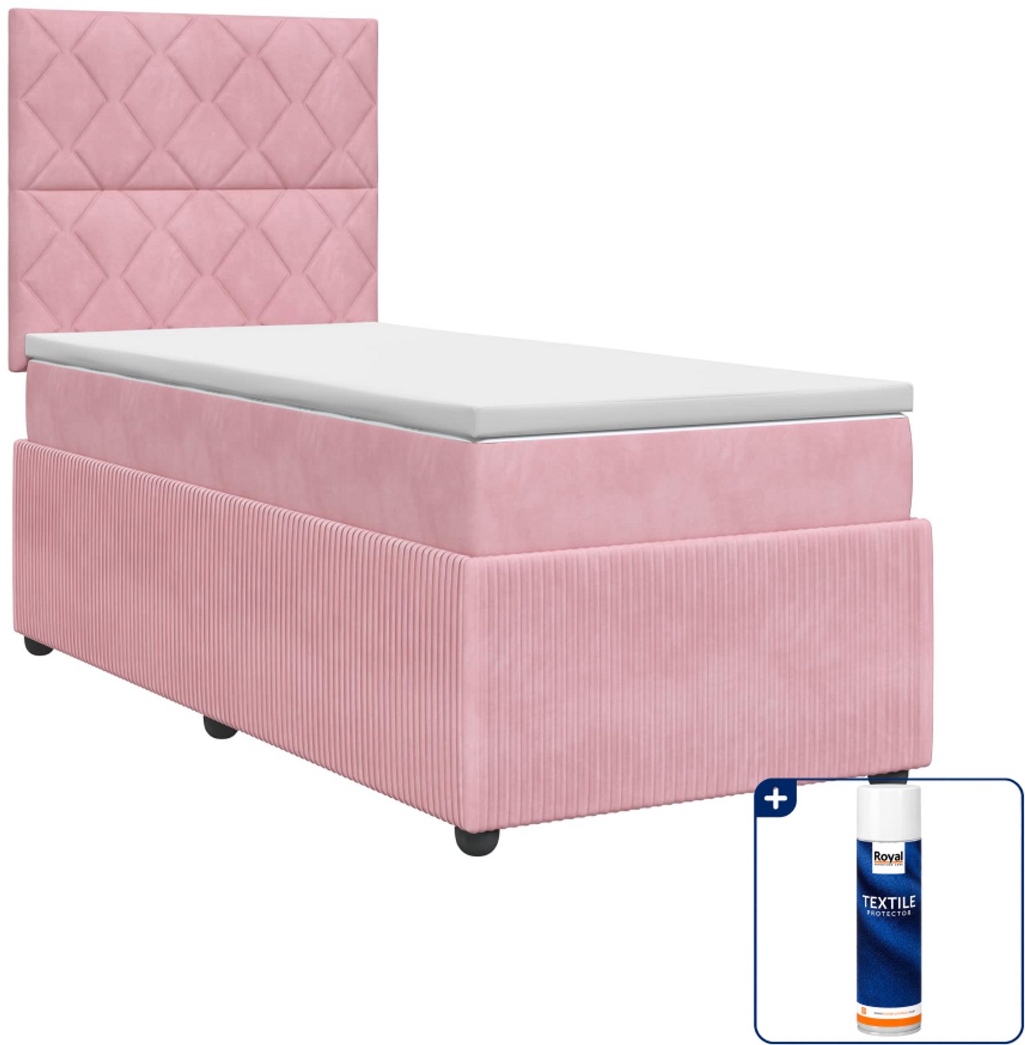 vidaXL boxspringbed met matras - 100 x 200 cm - fluweel - roze - Inclusief textielbeschermer 500 ml