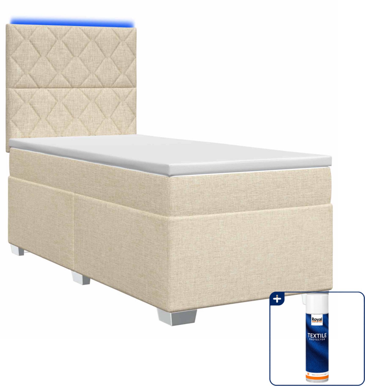 vidaXL boxspringbed met matras - 90 x 200 cm - crèmekleurig - Inclusief textielbeschermer 500 ml