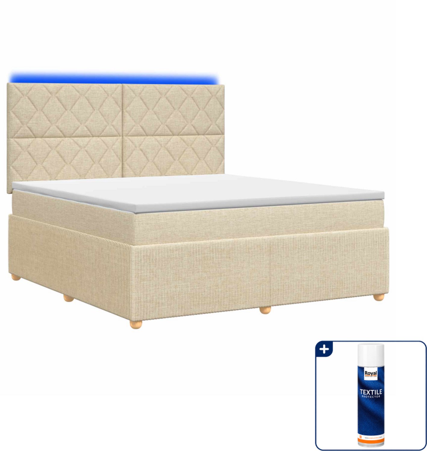 vidaXL led boxspring met matras - 140 x 190 cm - crèmekleurig - Inclusief textielbeschermer 500 ml