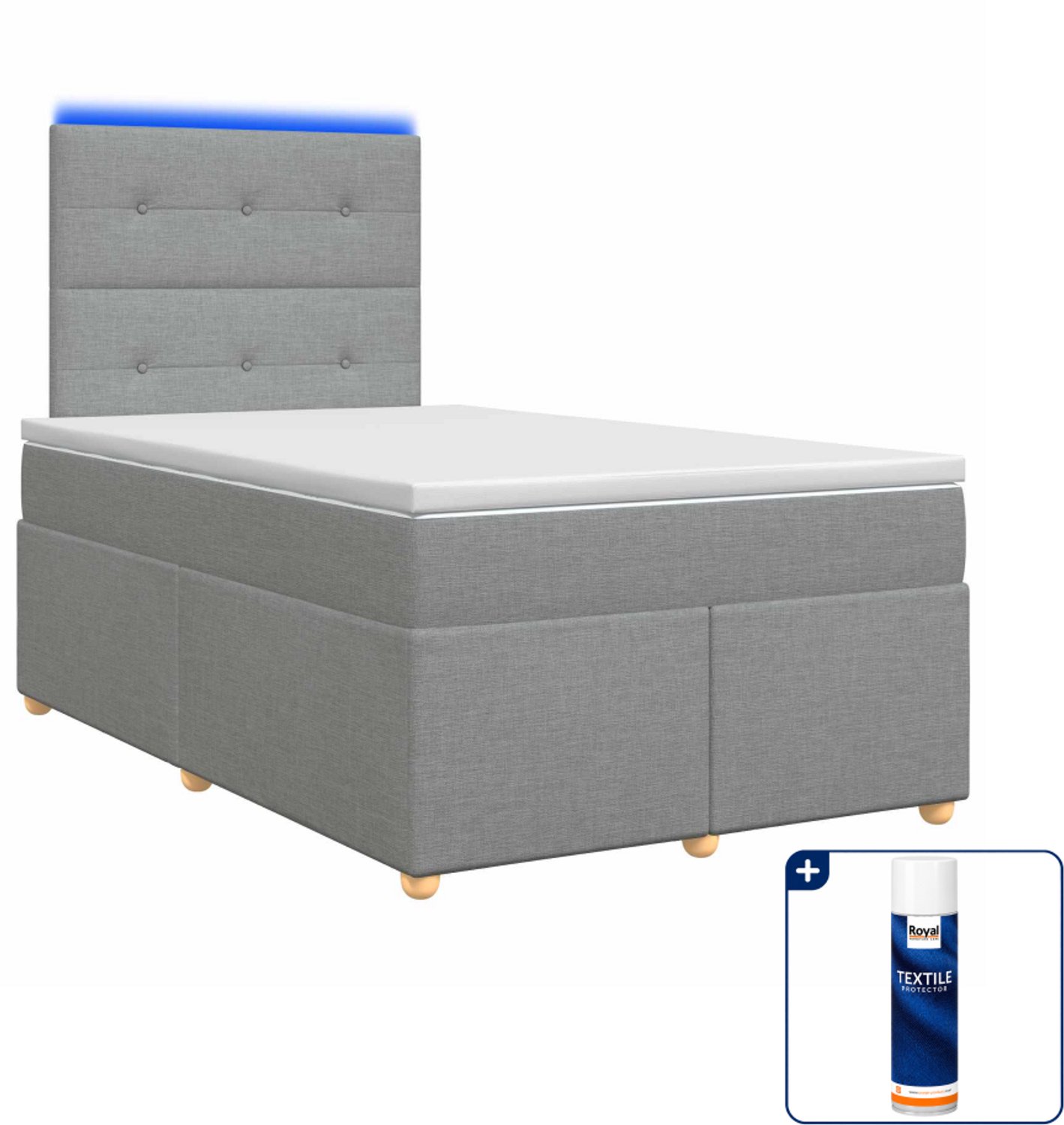 vidaXL boxspringbed met matras - 120 x 190 cm - lichtgrijs - Inclusief textielbeschermer 500 ml