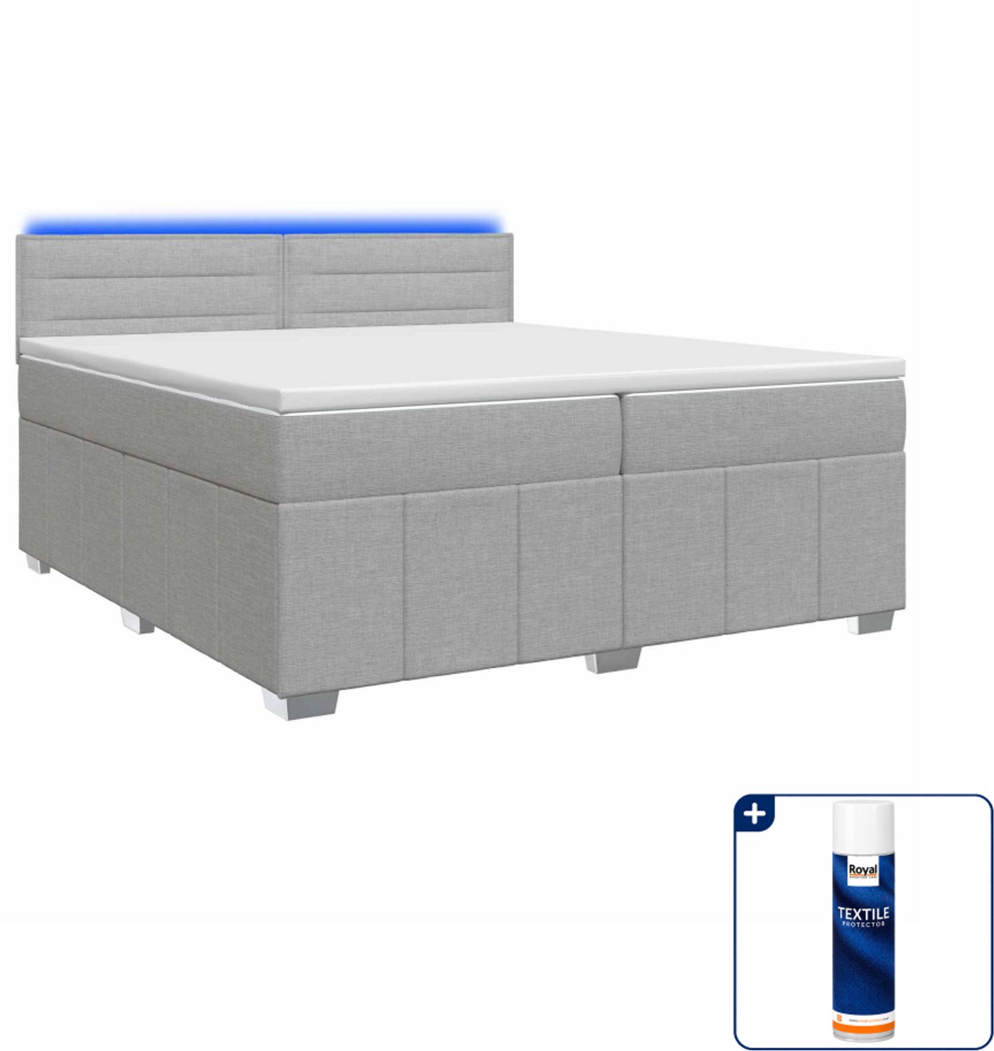 vidaXL Boxspringbed - Super kingsize - 200 x 200 cm - lichtgrijs - Inclusief textielbeschermer 500 ml