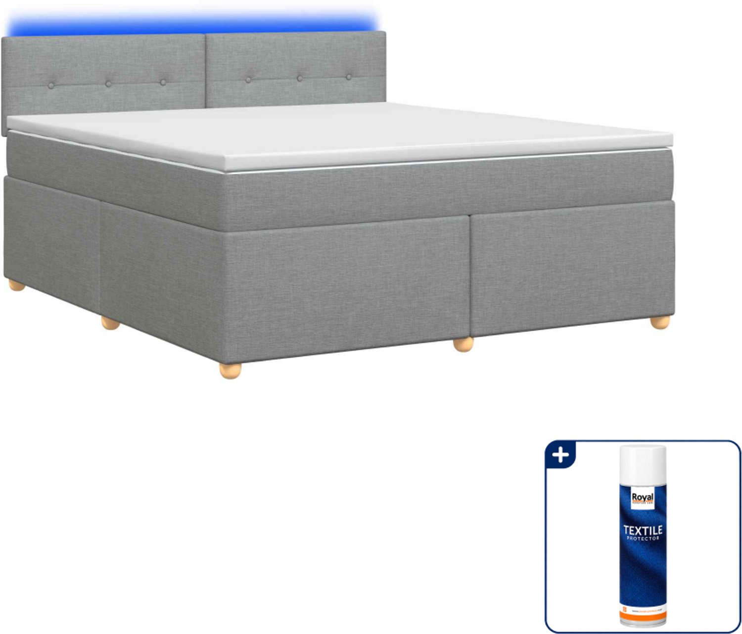 vidaXL boxspringbed met matras - Queensize - 160 x 200 cm - lichtgrijs - Inclusief textielbeschermer 500 ml