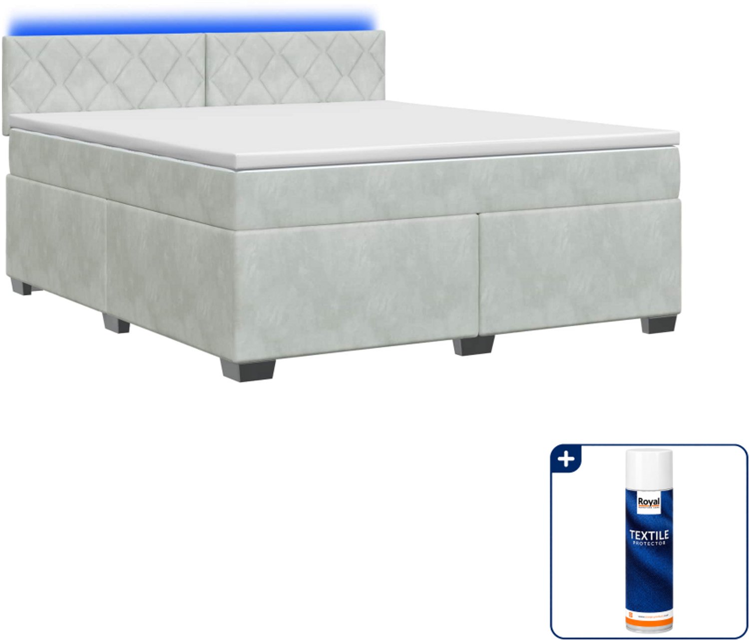 vidaXL boxspring bed met matras en led - 140 x 190 cm - lichtgrijs - Inclusief textielbeschermer 500 ml