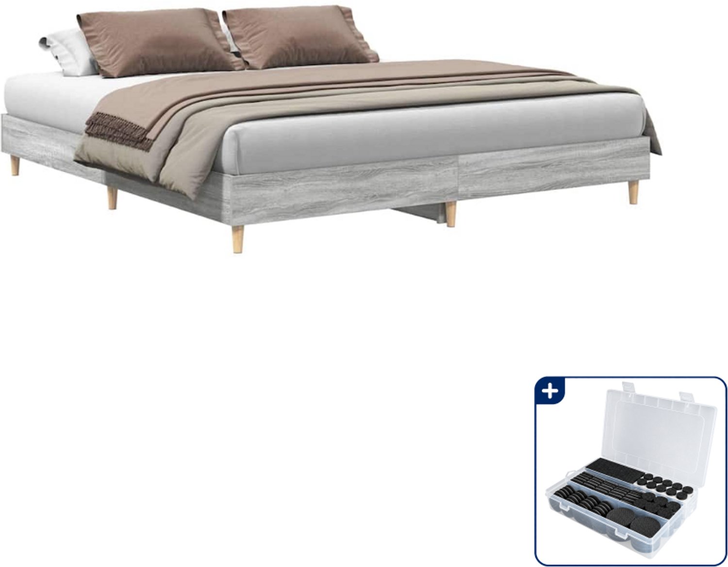 vidaXL Bedframe - Kingsize - 180 x 200 cm - grijs sonoma - Inclusief antikrasvilt 177-delig