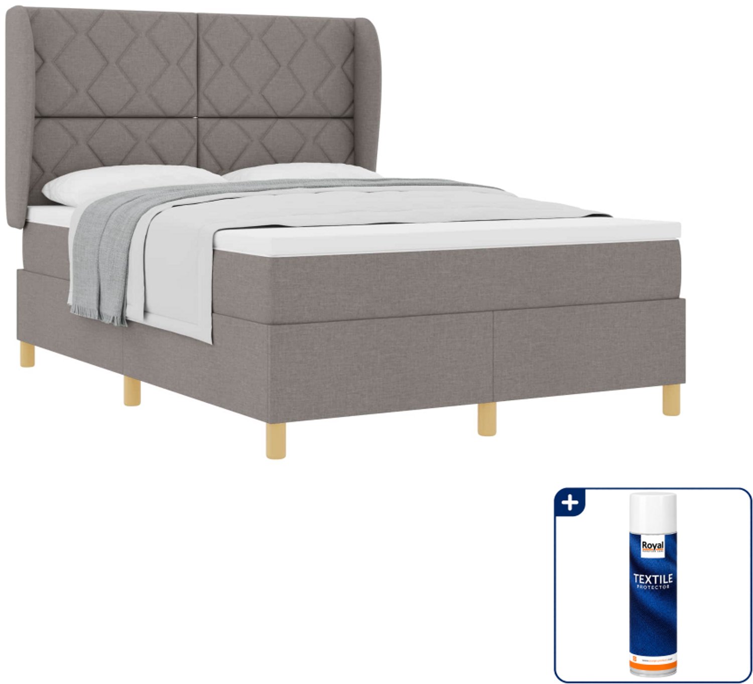 vidaXL Queensize boxspringbed - 200 x 160 cm - stof - taupe - Inclusief textielbeschermer 500 ml