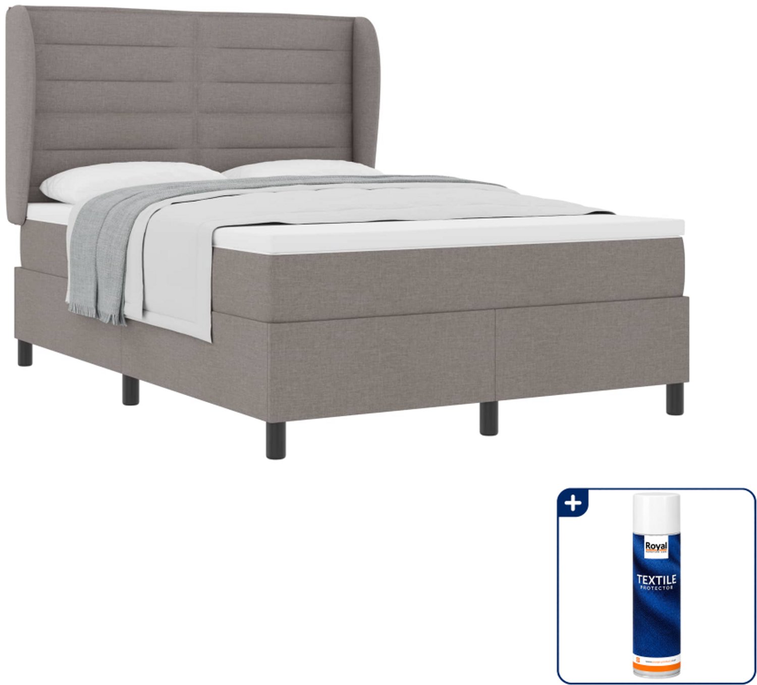 vidaXL Boxspring Queensize - 160 x 200 cm - stof - taupe - Inclusief textielbeschermer 500 ml