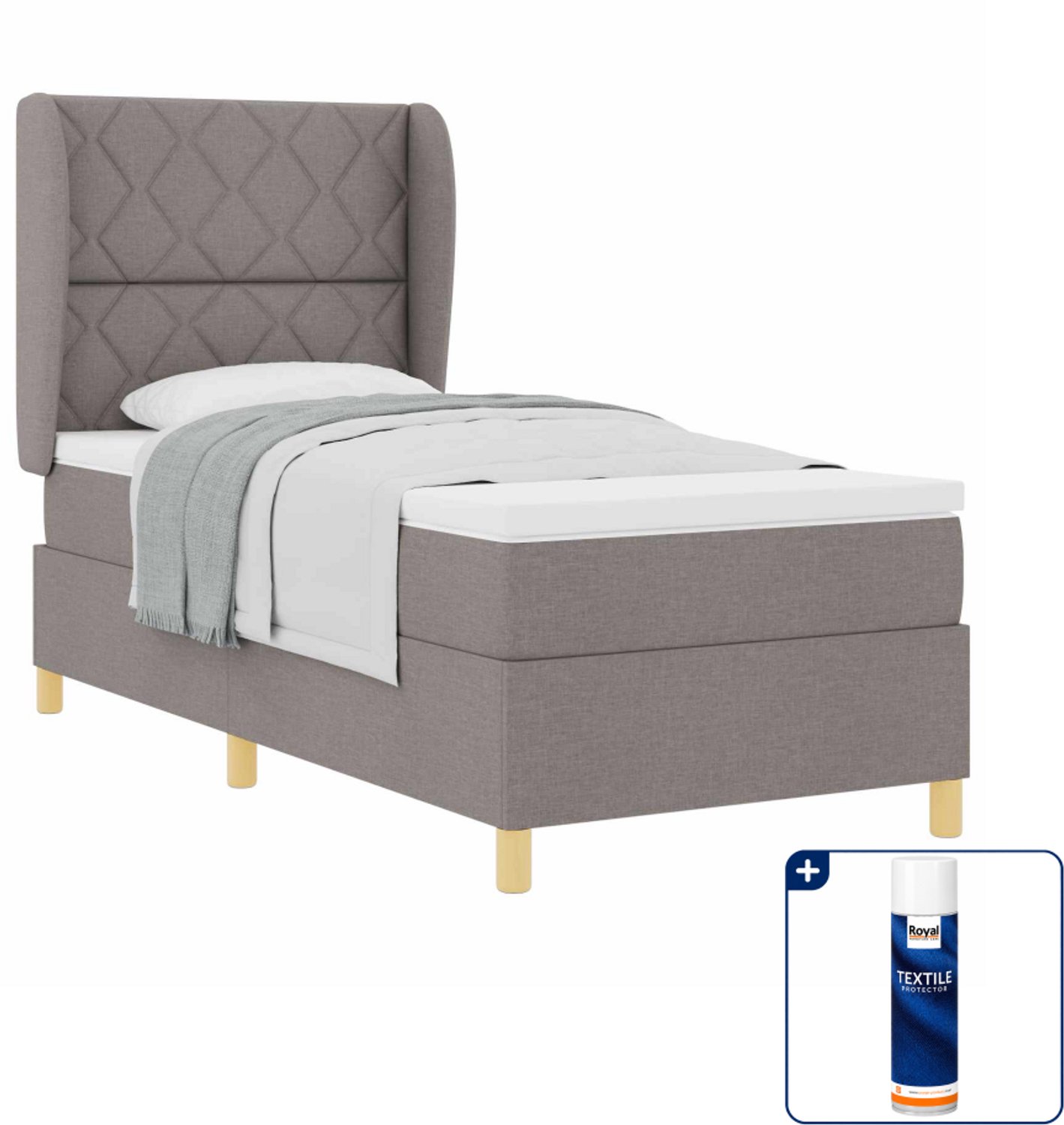 vidaXL boxspringbed - 90 x 200 cm - taupe - Inclusief textielbeschermer 500 ml