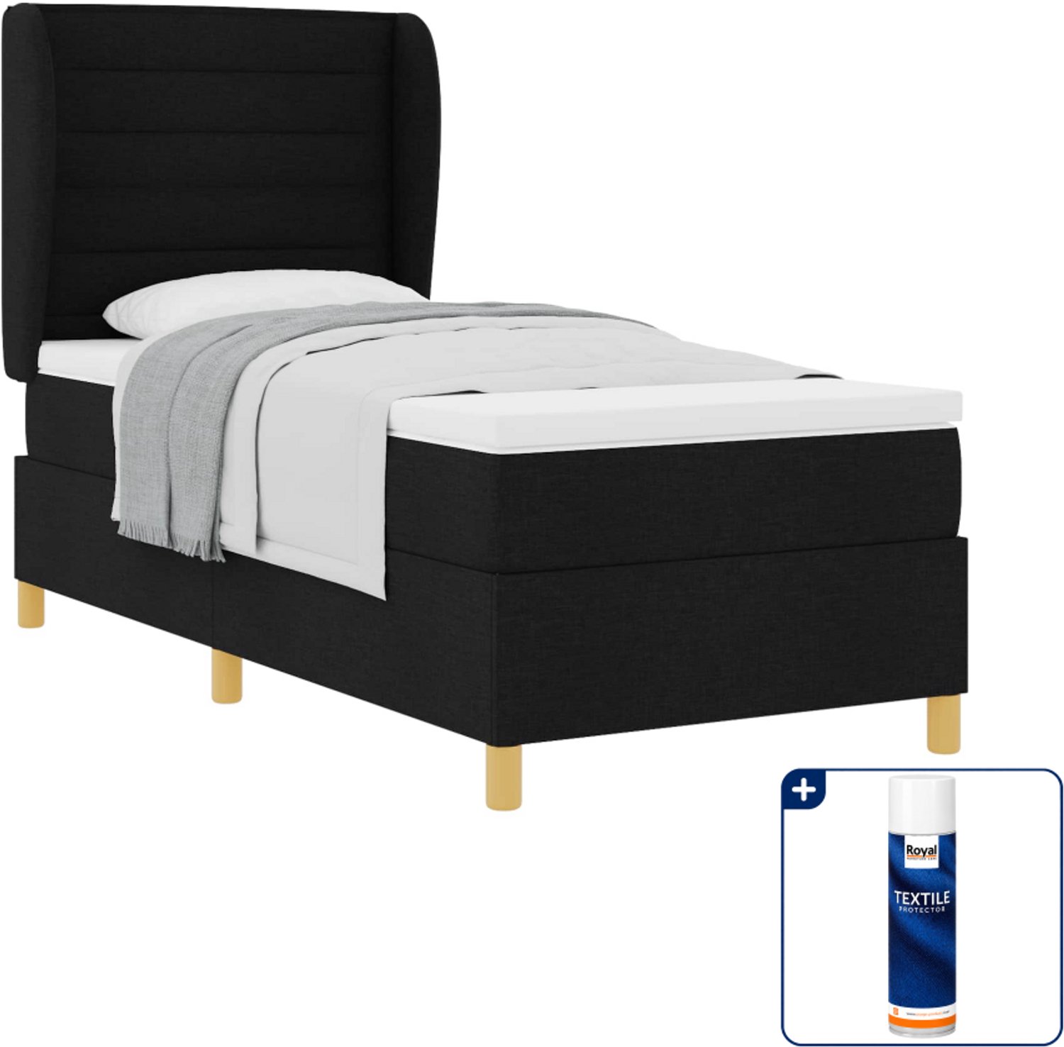 vidaXL boxspringbed met matras - 100 x 200 cm - stof - zwart - Inclusief textielbeschermer 500 ml