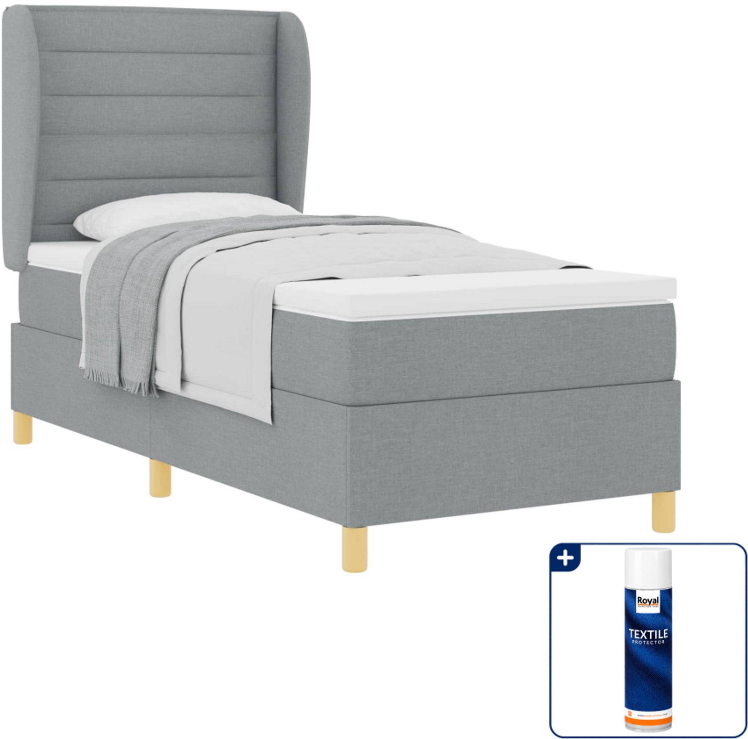 vidaXL boxspringbed met matras - 200 x 100 cm - stof - lichtgrijs - Inclusief textielbeschermer 500 ml