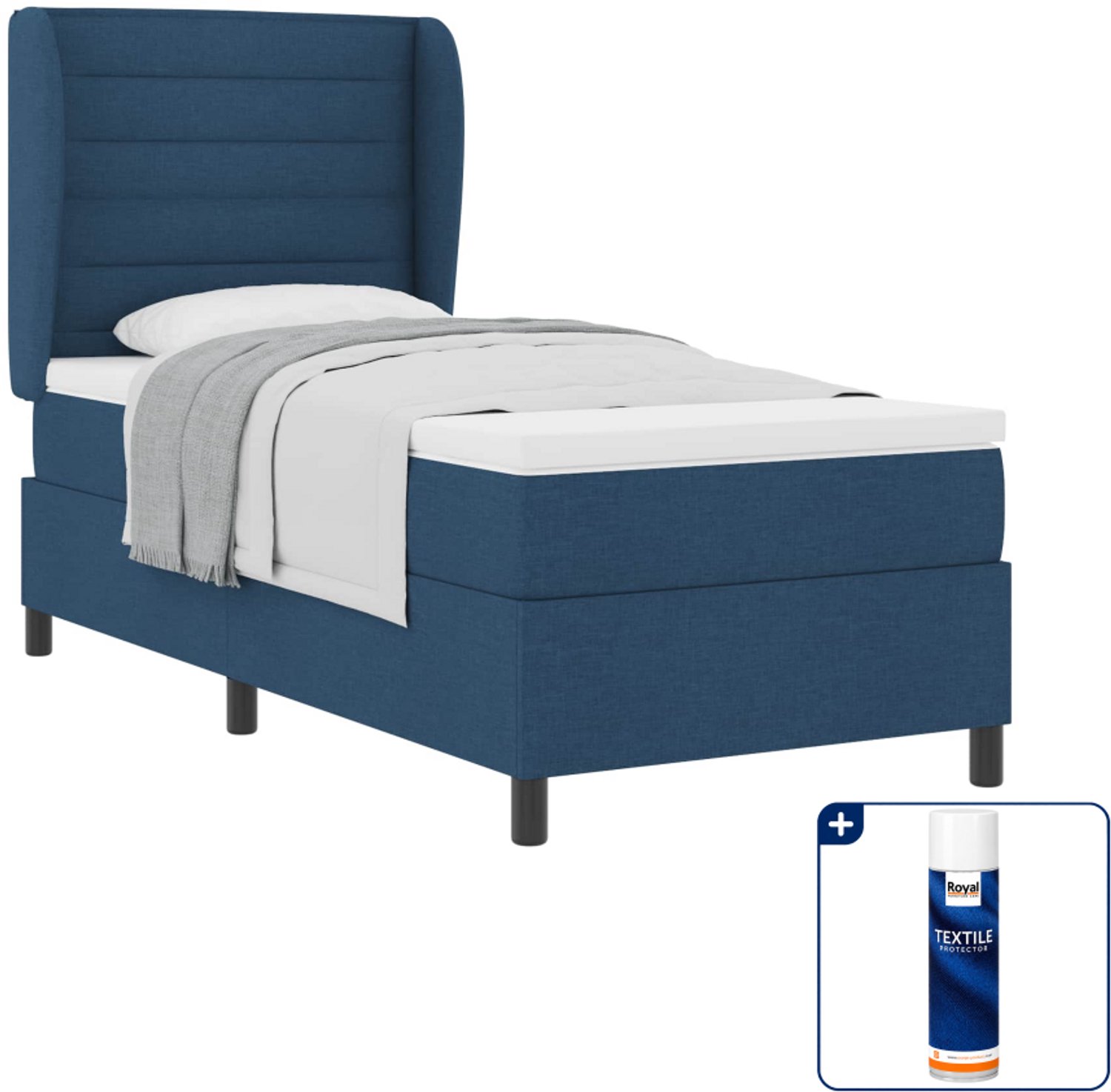 vidaXL boxspring met matras - 80 x 200 cm - stof - blauw - Inclusief textielbeschermer 500 ml
